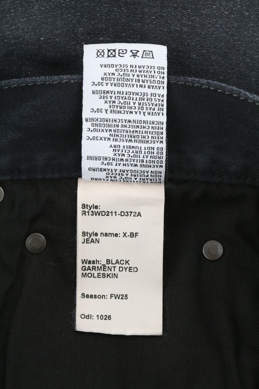 R13 X-BF 25 Black Garment Dyed Moleskin Cropped FW25 86530 Size 25" / US 0 / IT 36 - 9 Thumbnail
