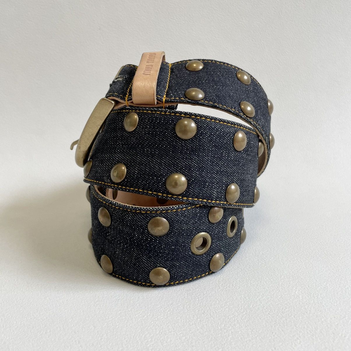 Miu Miu Mid 2000s Blue Studded Denim Belt Size 32 - 5 Thumbnail