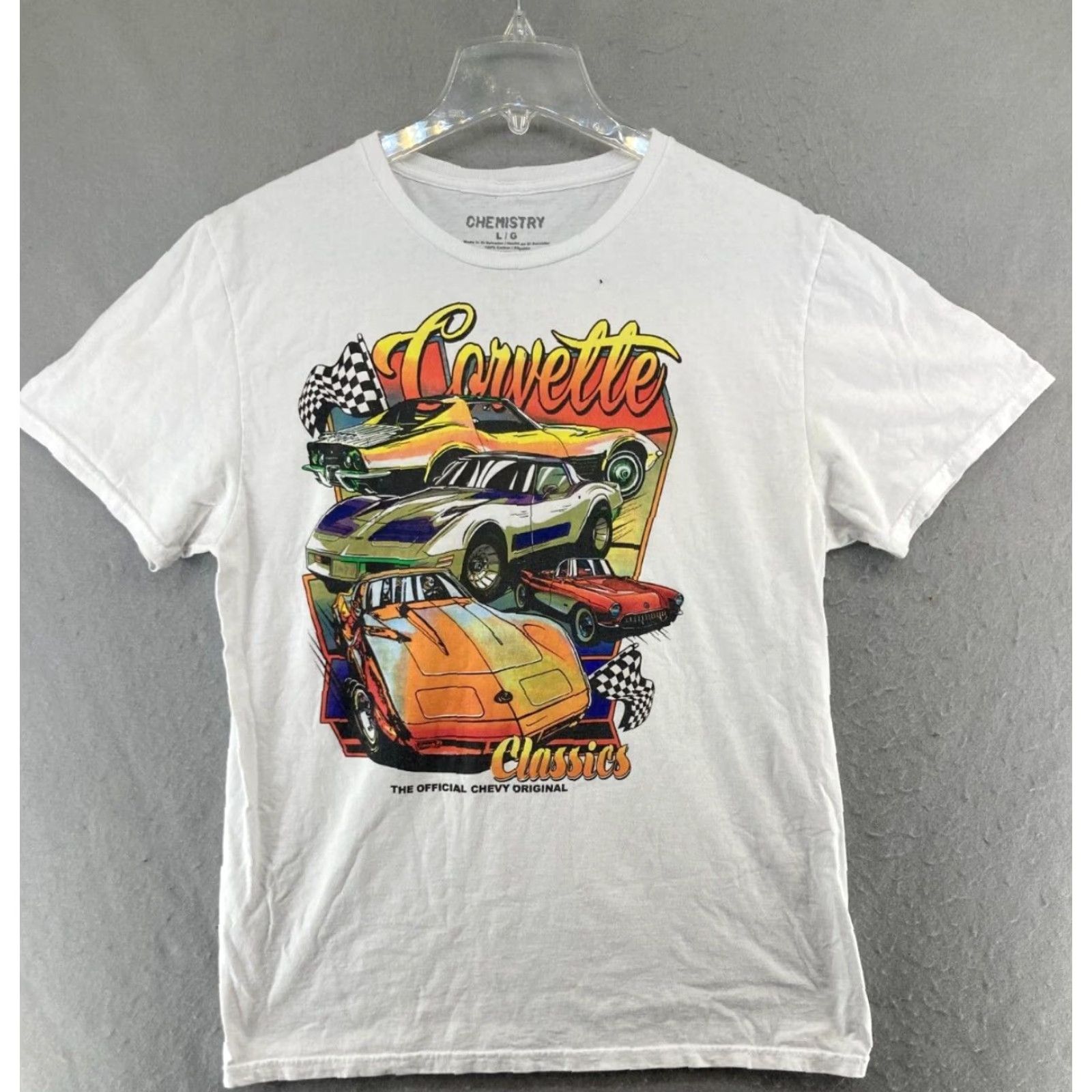 Vintage Chevrolet T Shirt Mens Large White Chevy Corvette Graphic T - Cars Retro Vintage Theme Men's Regular Short Sleeve Crew Neck - Size US L / EU 52-54 / 3 - 2 Thumbnail