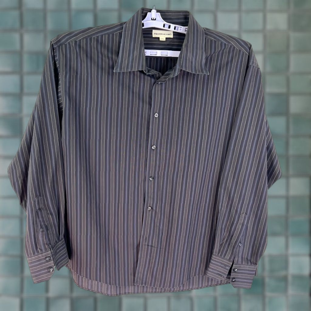 Pronto Uomo Pronto Uomo Striped Cotton Button Up Shirt Mens XXL Black Blue Size US XXL / EU 58 / 5 - 1 Thumbnail