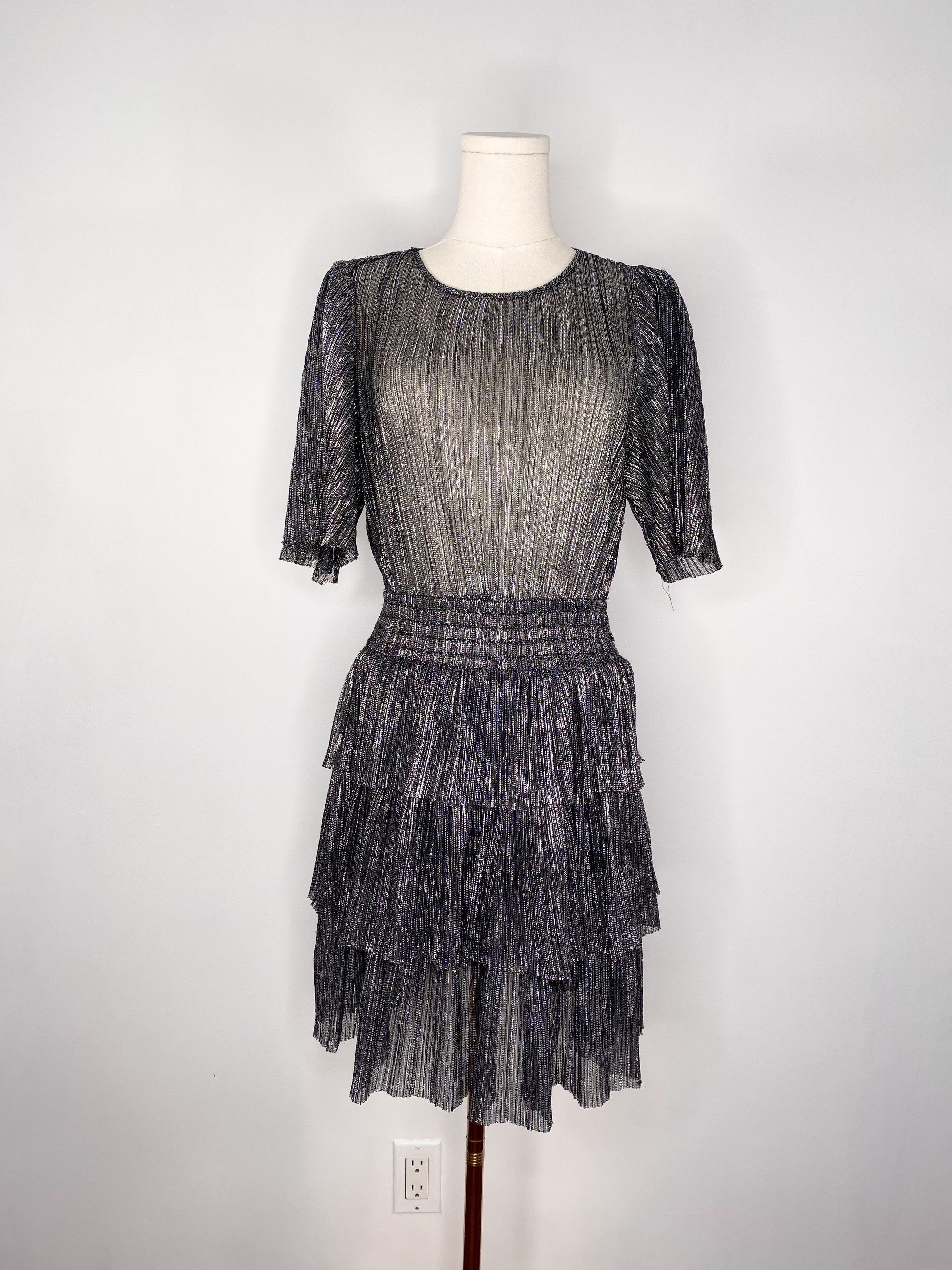 Vintage Sugar Lips - Silver Glitter Tiered Dress Size S / US 4 / IT 40 - 4 Thumbnail