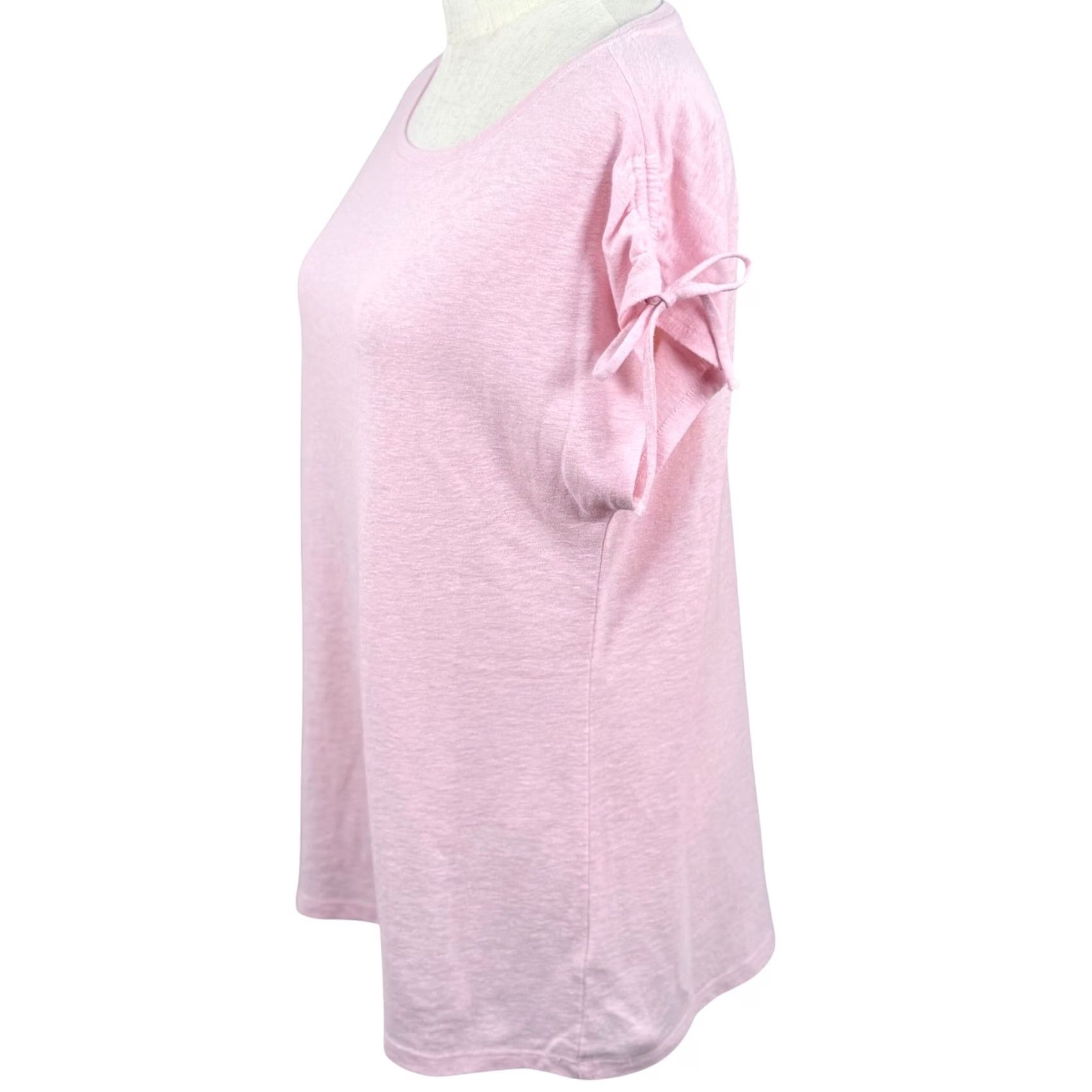 Talbots Talbots Knit Top Pink Linen Blend Scoop Neck Dolman Sleeve Cinched Shoulder T-Shirt Womens M Casual Summer Linen Blend Slub Knit Short Sleeve Comfort Size M / US 6-8 / IT 42-44 - 2 Thumbnail