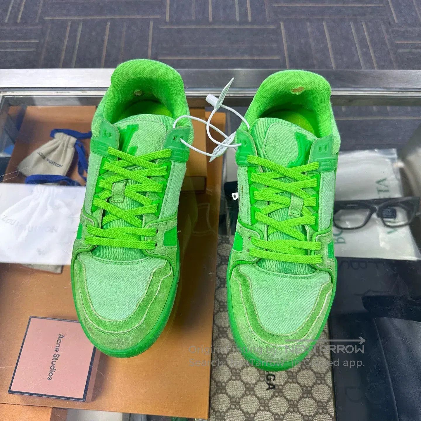 lv trainer bright green sneakers size uk5.5.