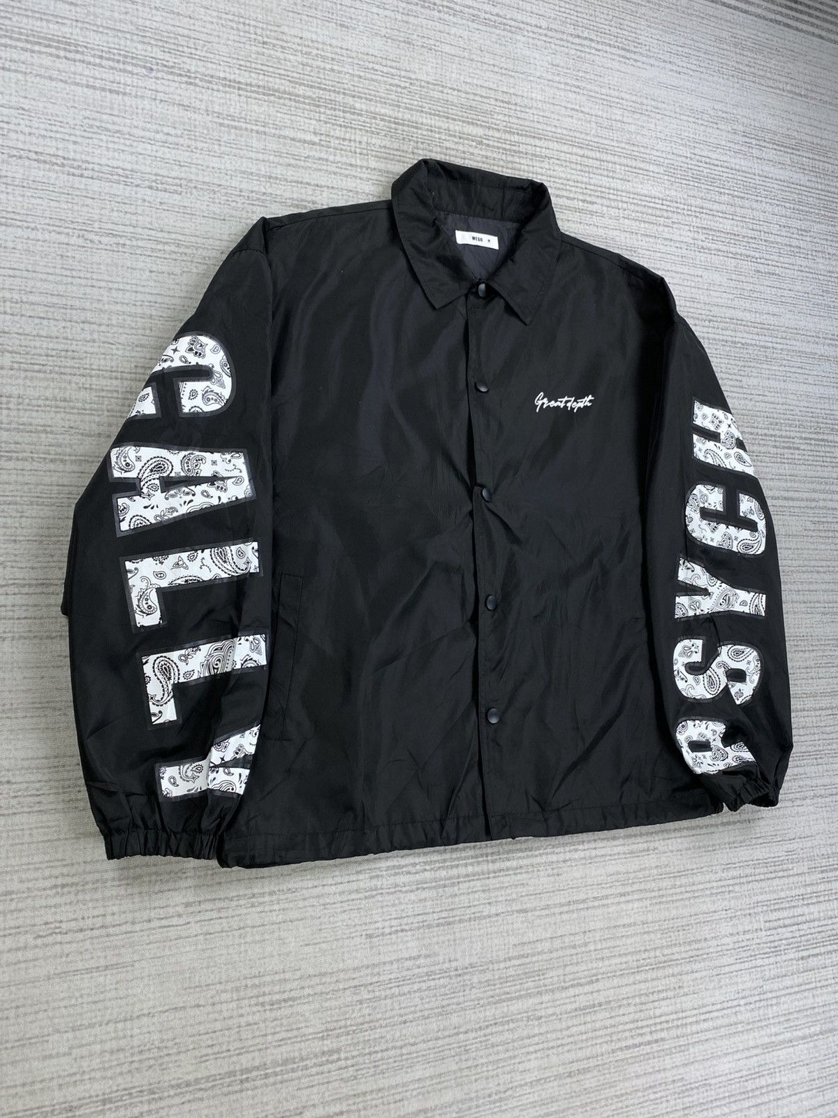 Japanese Brand × Vintage Vintage Wego PSYCHOLOGICALLY Black Big Spellout Coach Jacket Size US L / EU 52-54 / 3 - 3 Thumbnail