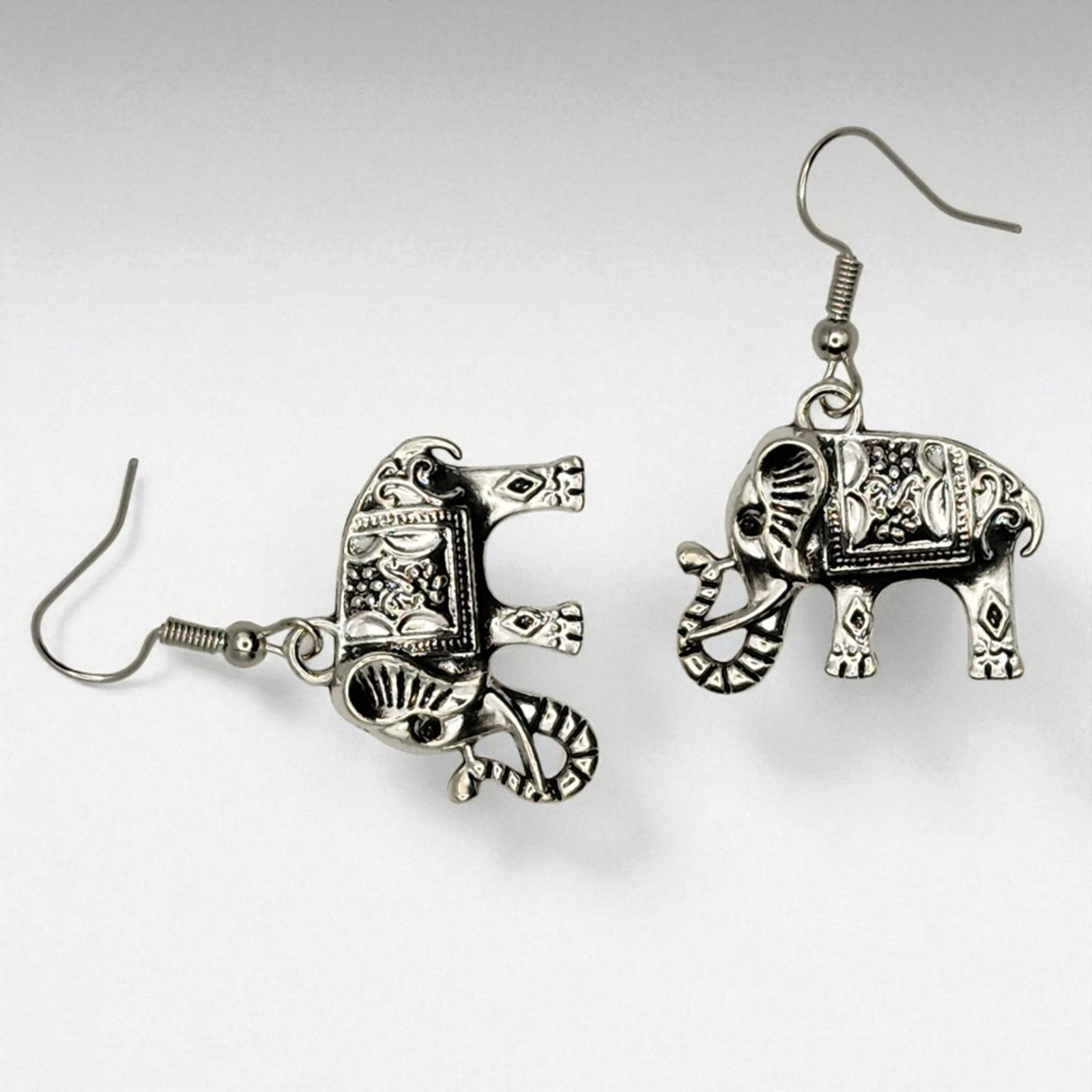 Other Intricate Silver Elephant Earrings - Animal Statement Boho Size ONE SIZE - 3 Thumbnail