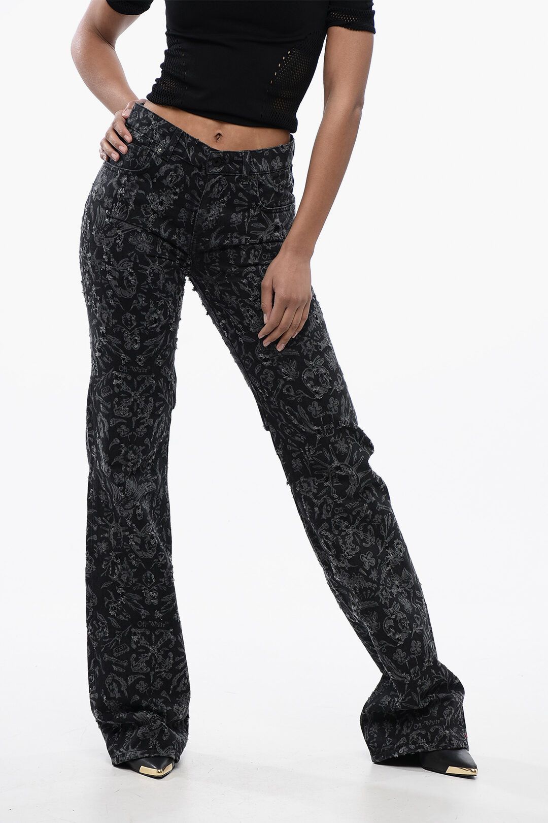 og1mm1125 Flared Straight Leg Long Jeans in Black/Grey