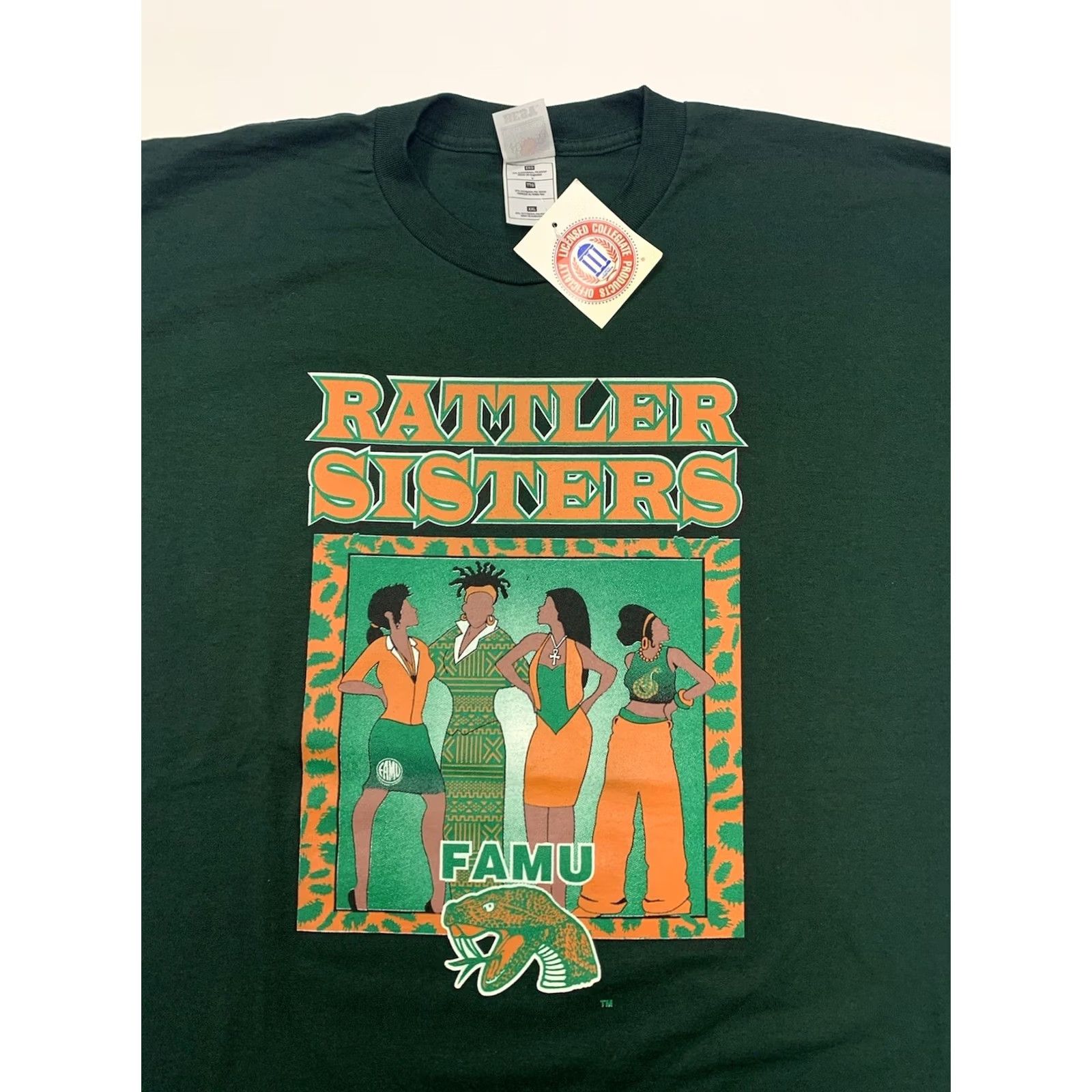 Fruit Of The Loom VINTAGE Florida A&M University Rattler Sisters College Tee XXL FAMU Green Fruit of the Loom University Sisters 90s Mens Womens Size US XXL / EU 58 / 5 - 2 Thumbnail