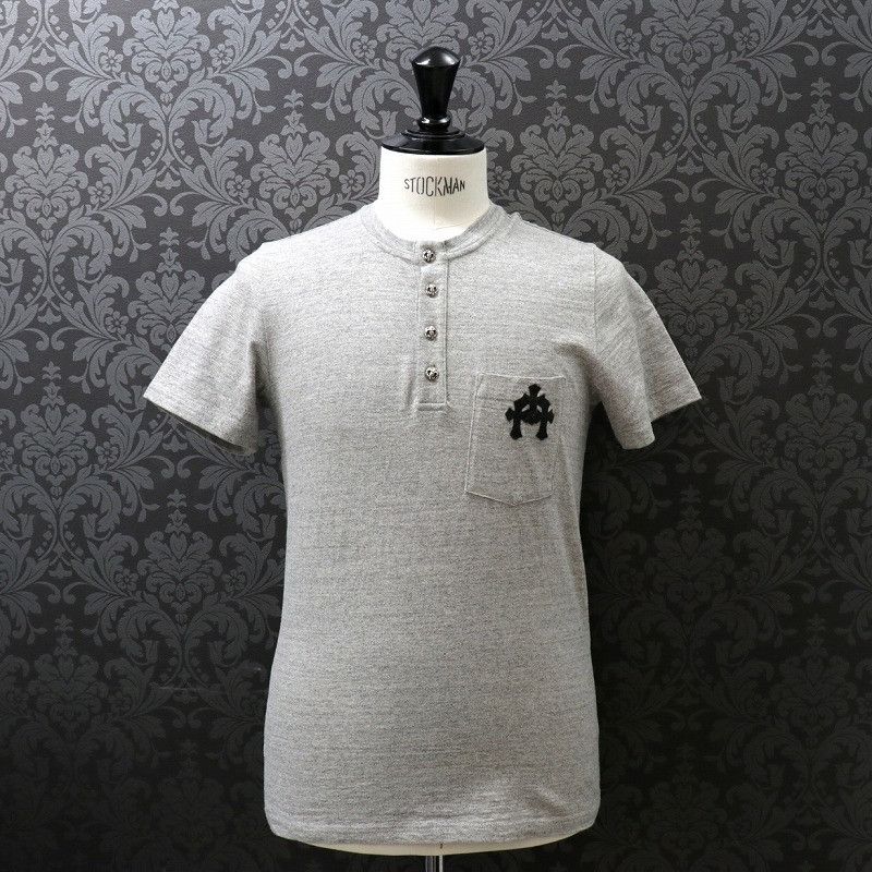 Image of Chrome Hearts Cemetery Cross Patch Henley in Grey, Men's (Size Small)