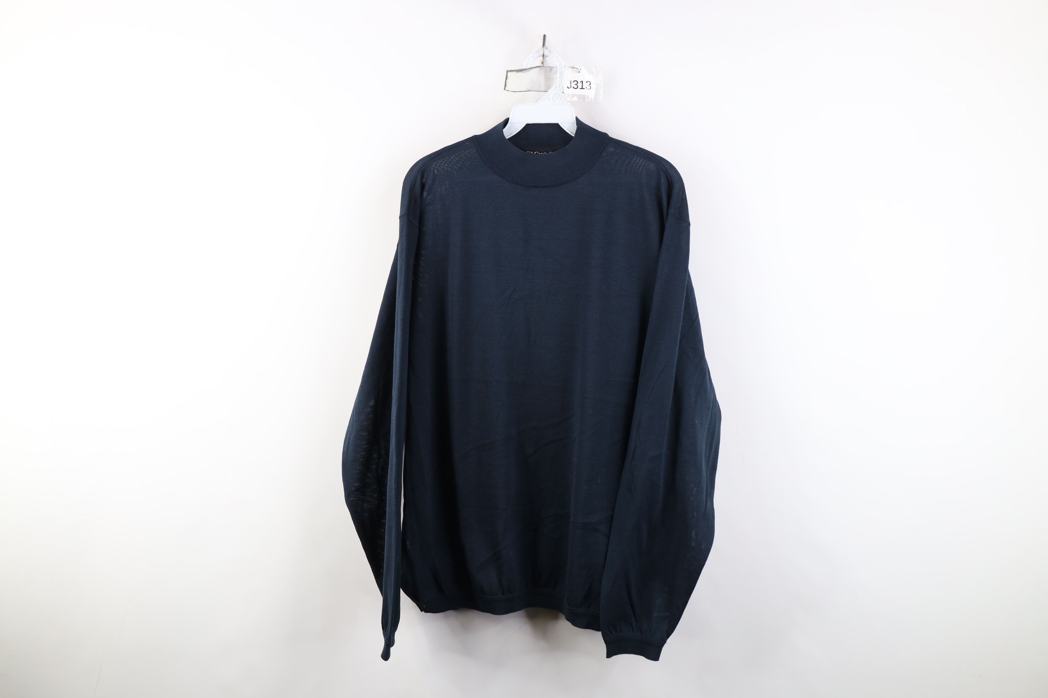 St. Croix Vintage 90s St Croix Lightweight Mock Neck Sweater Blue USA Size US L / EU 52-54 / 3 - 1 Thumbnail
