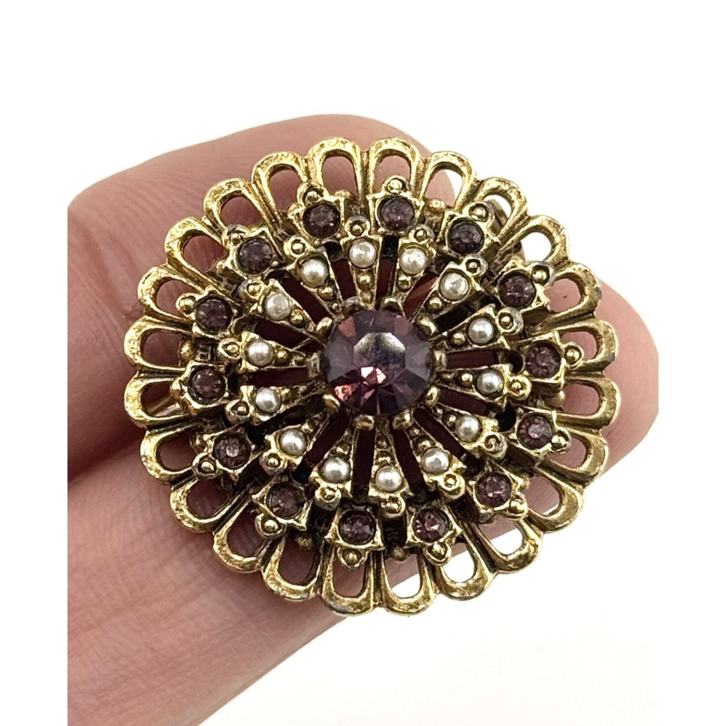 Vintage Vintage ART Arthur Pepper Purple Rhinestone Flower Brooch Pi Size ONE SIZE - 2 Thumbnail
