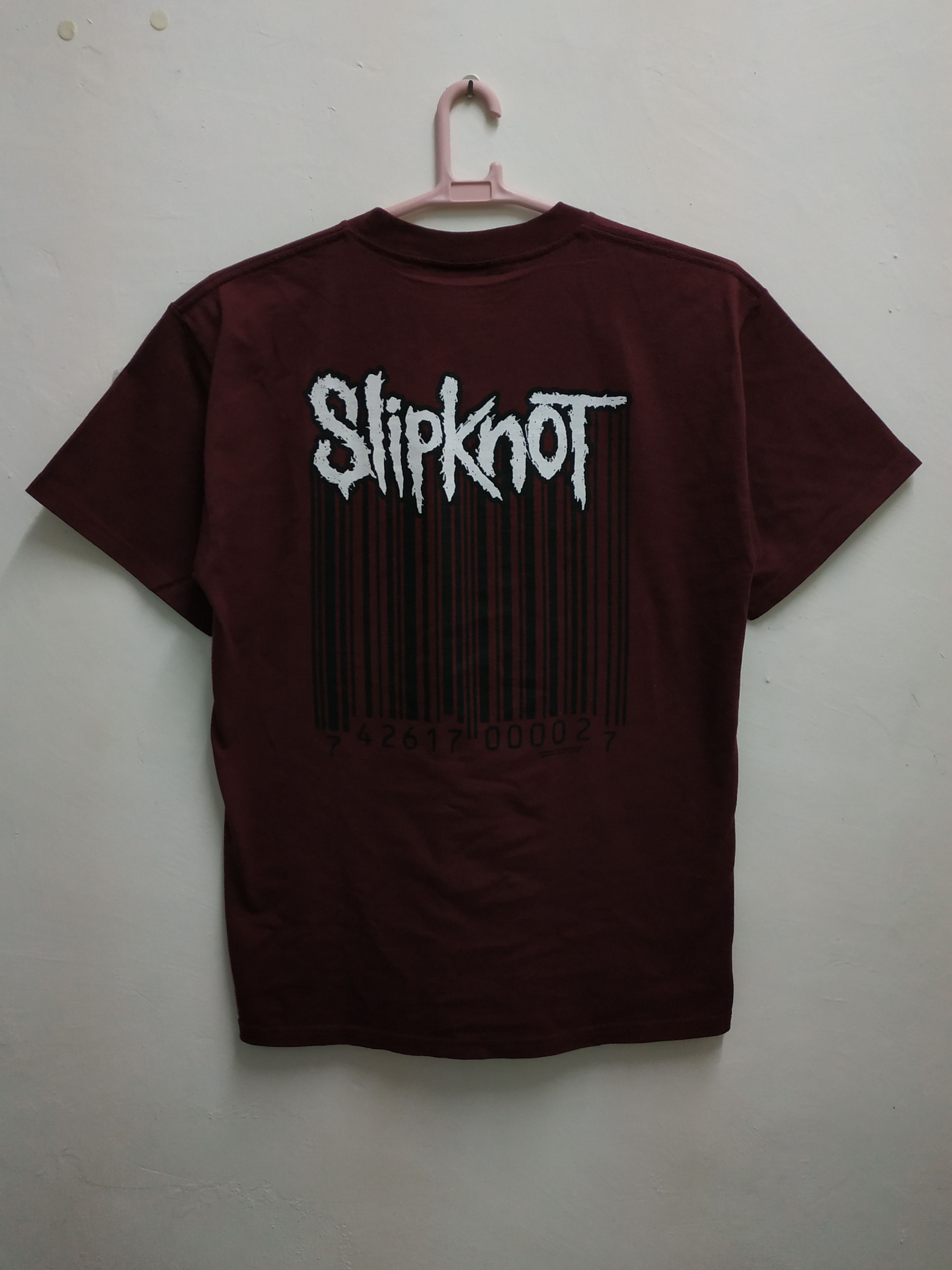 image of Band Tees x Slipknot Bar Code 1999 Blue Grape Merchandising T-Shirt in Black, Men's (Size Large)
