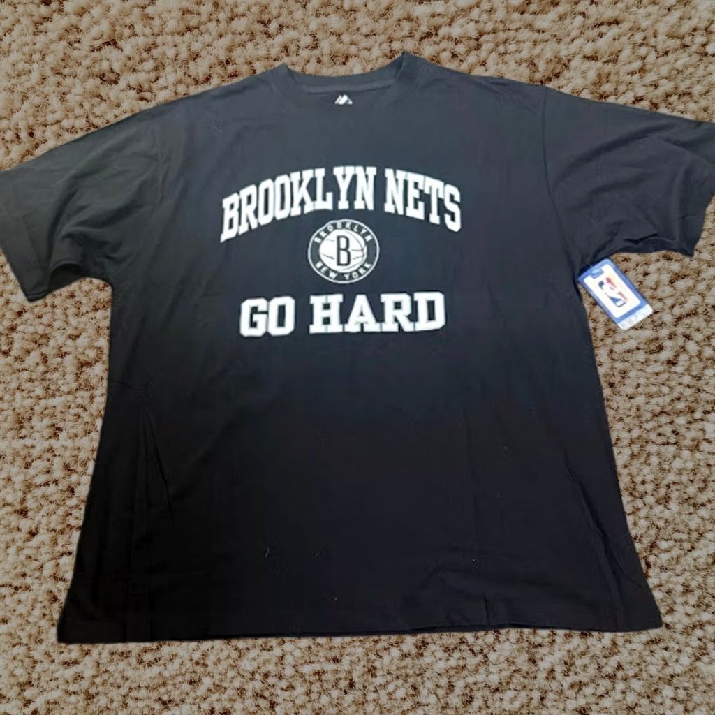 Majestic Brooklyn Nets T-Shirt Mens 1XL Black Nba Go Hard Graphic Short Sleeve New, Men's