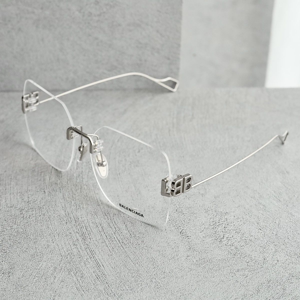 image of Balenciaga Bb0113O 002 Glasses in Shiny Silver, Men's