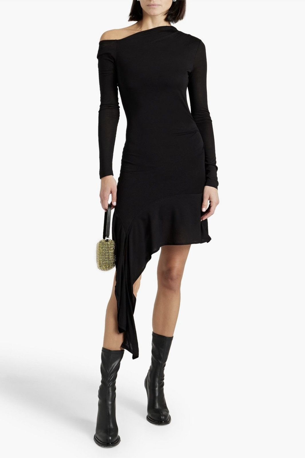 Helmut Lang Helmut Lang Draped Long-Sleeve Asymmetric Hem Mini Dress Size XS / US 0-2 / IT 36-38 - 2 Thumbnail