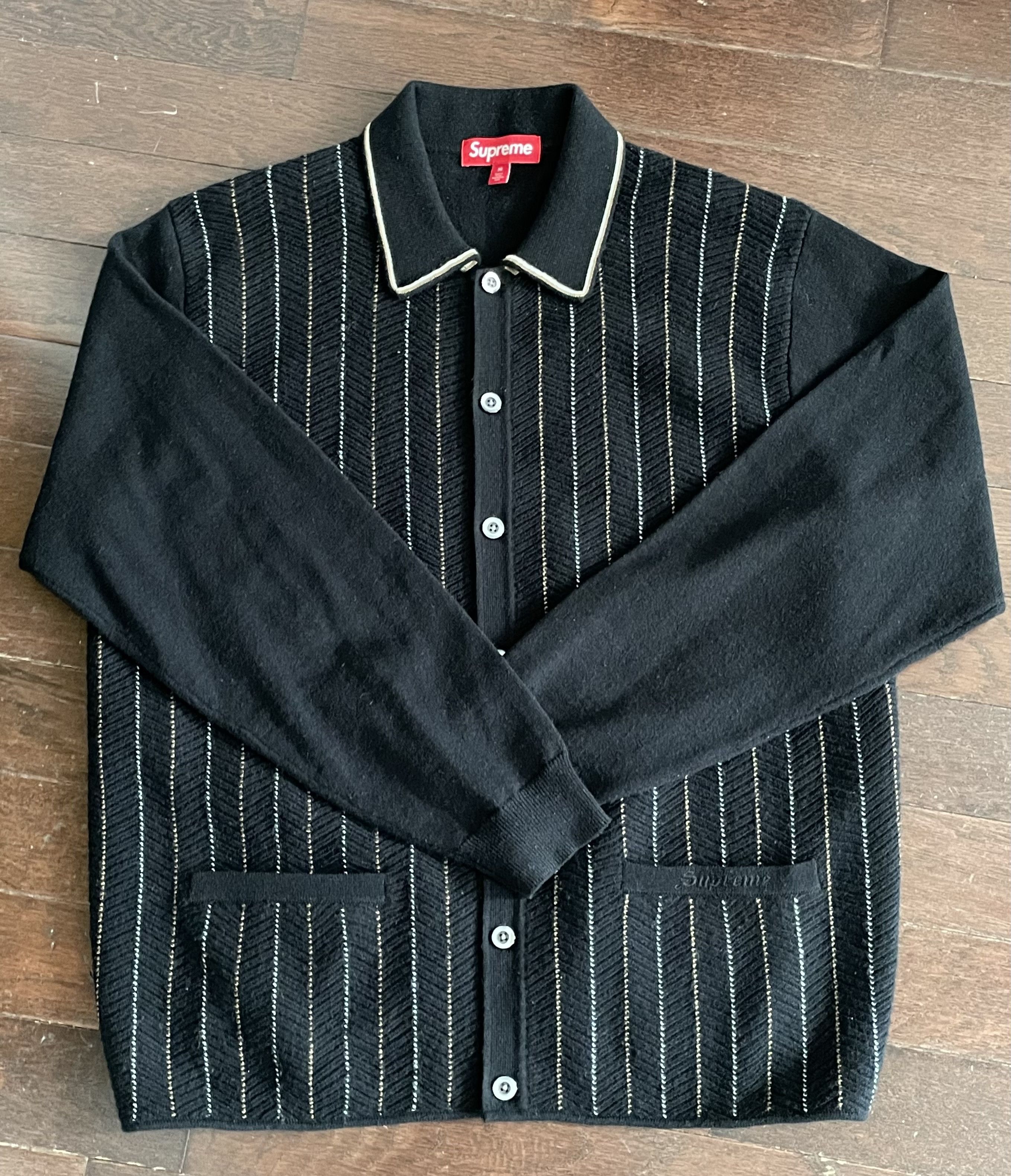 Supreme Supreme SS25 Herringbone Cardigan Black White Size