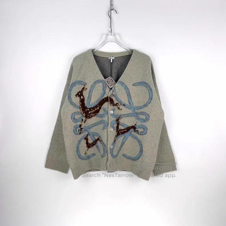 Loewe Loewe Light Grey-Green Large Logo Deer Pattern Wool Linen Size S / US 4 / IT 40 - 3 Thumbnail
