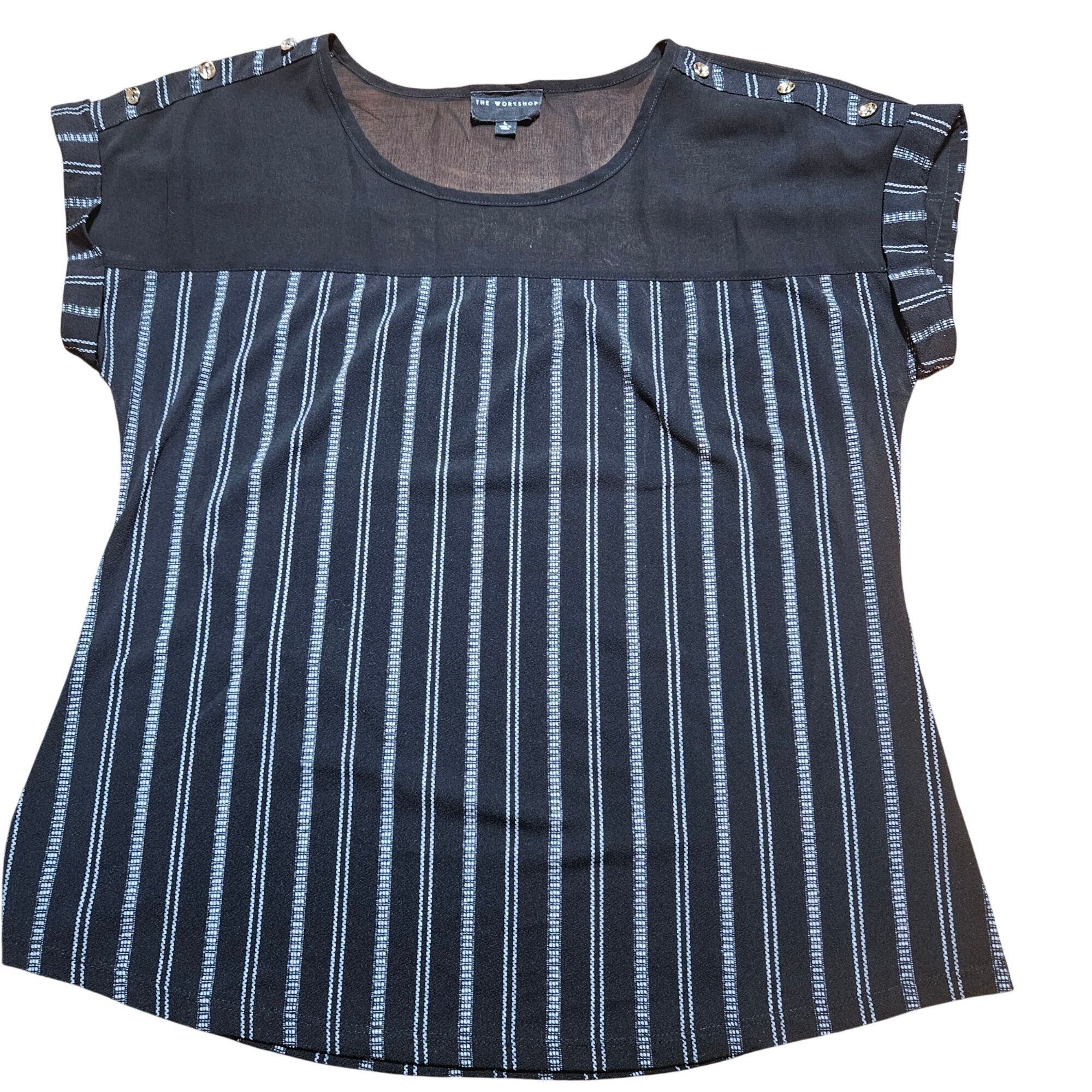 Other The Workshop L Women Sheer Stripe Top Black Quiet Luxury, Ac Size L / US 10 / IT 46 - 6 Thumbnail