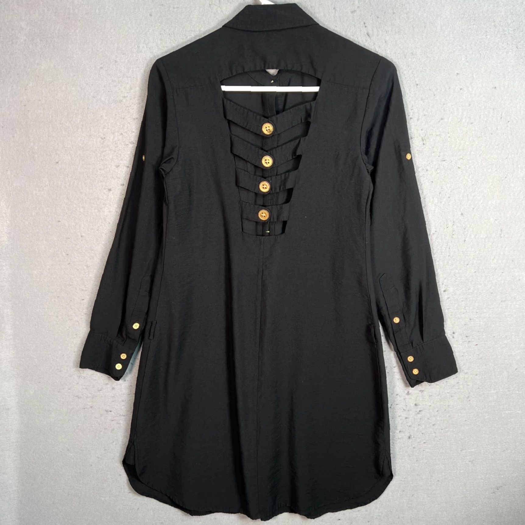 Vintage VINTAGE Rachel Roy Black Button-Down Long Sleeve Tunic Shirt Dress Size M Back Button Detail Women Size M / US 6-8 / IT 42-44 - 2 Thumbnail