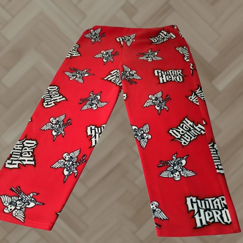 Vintage VINTAGE Guitar Hero Pajama Pants Mens L XL Red Fleece 2008 Activision VTG Gaming Lounge Size US 33 - 1 Thumbnail