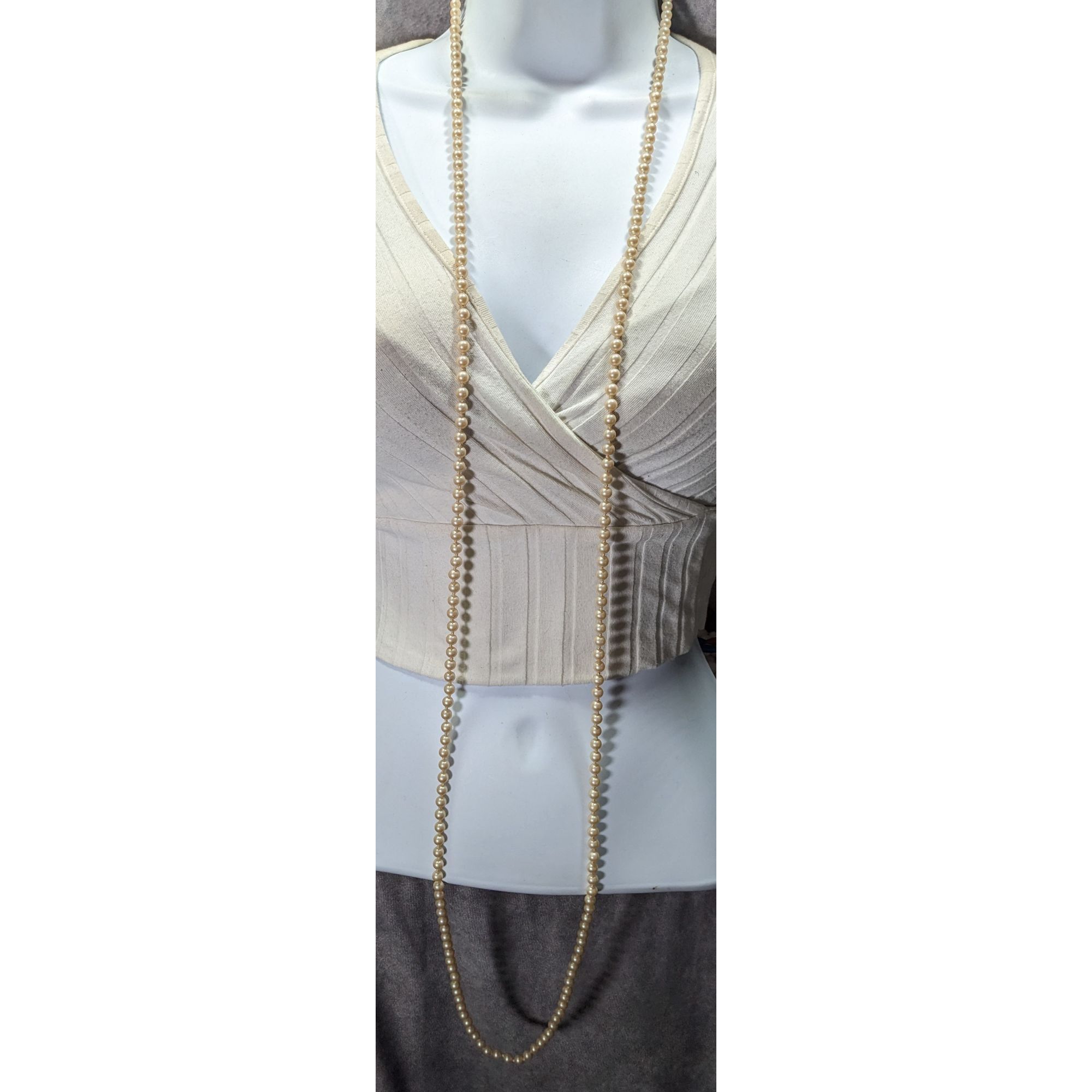Other Vintage Japanese Cream Faux Pearl Extra Long Beaded Necklace Size ONE SIZE - 4 Thumbnail