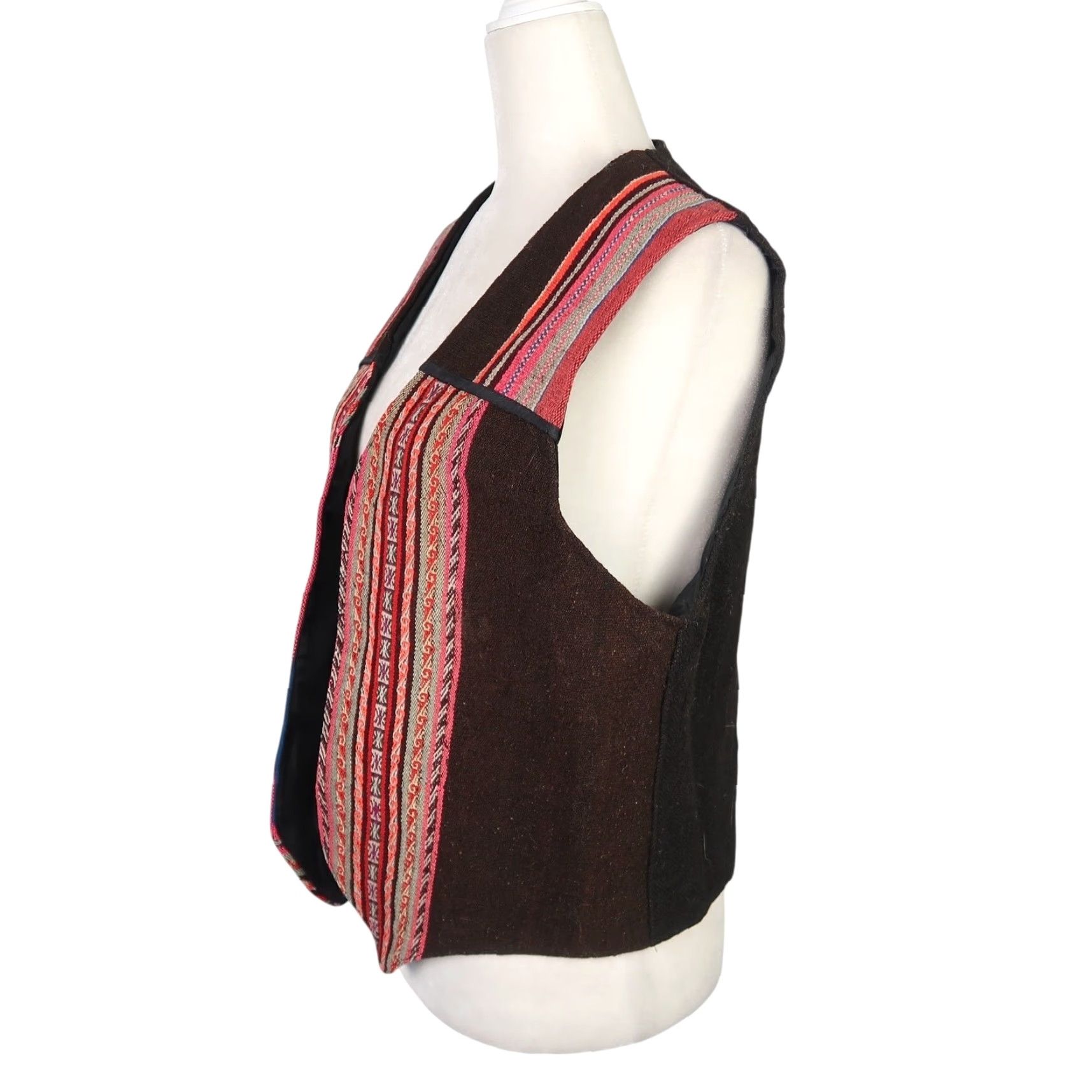 Pinko VINTAGE Tesoros del Inca Alpaca Wool Vest Peru Black Red Pink Woven Stripe Size L / US 10 / IT 46 - 3 Thumbnail