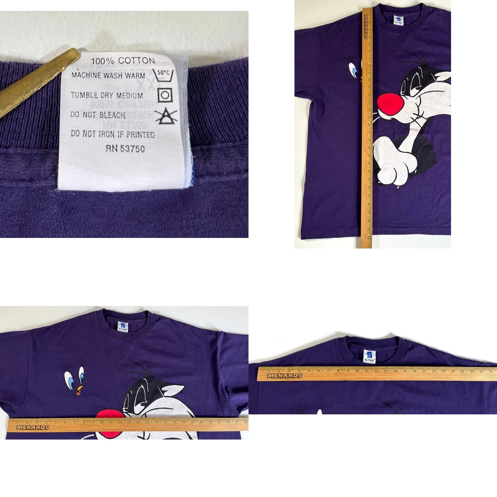 Vintage VINTAGE Six Flags Warner Bros Sylvester & Tweety T-Shirt Unisex Adults 2XL Purple 90s Shirt Size US XXL / EU 58 / 5 - 8 Thumbnail