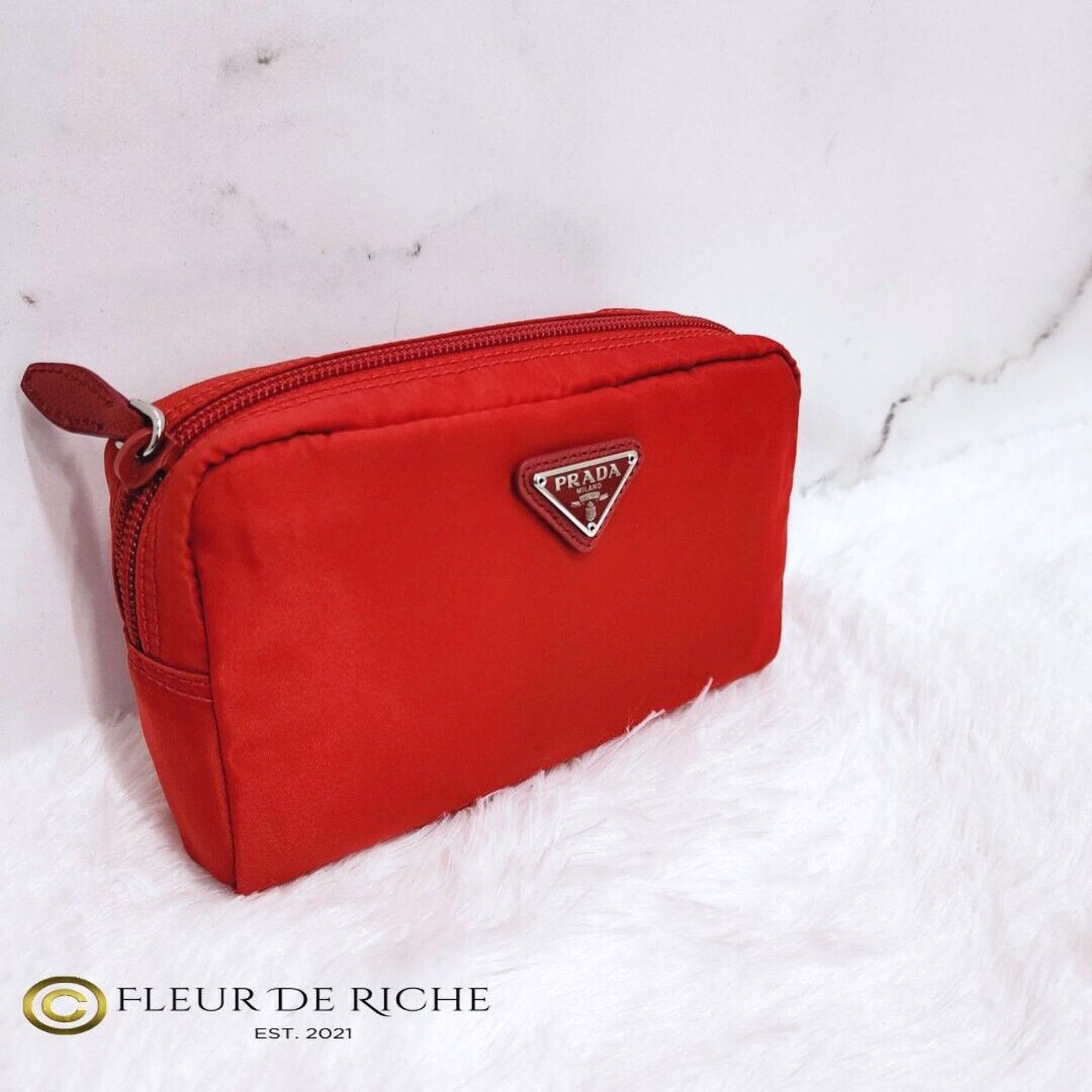 Prada Prada Necessaire Nylon Vela Tessuto Cosmetic Pouch Red Size ONE SIZE - 1 Thumbnail