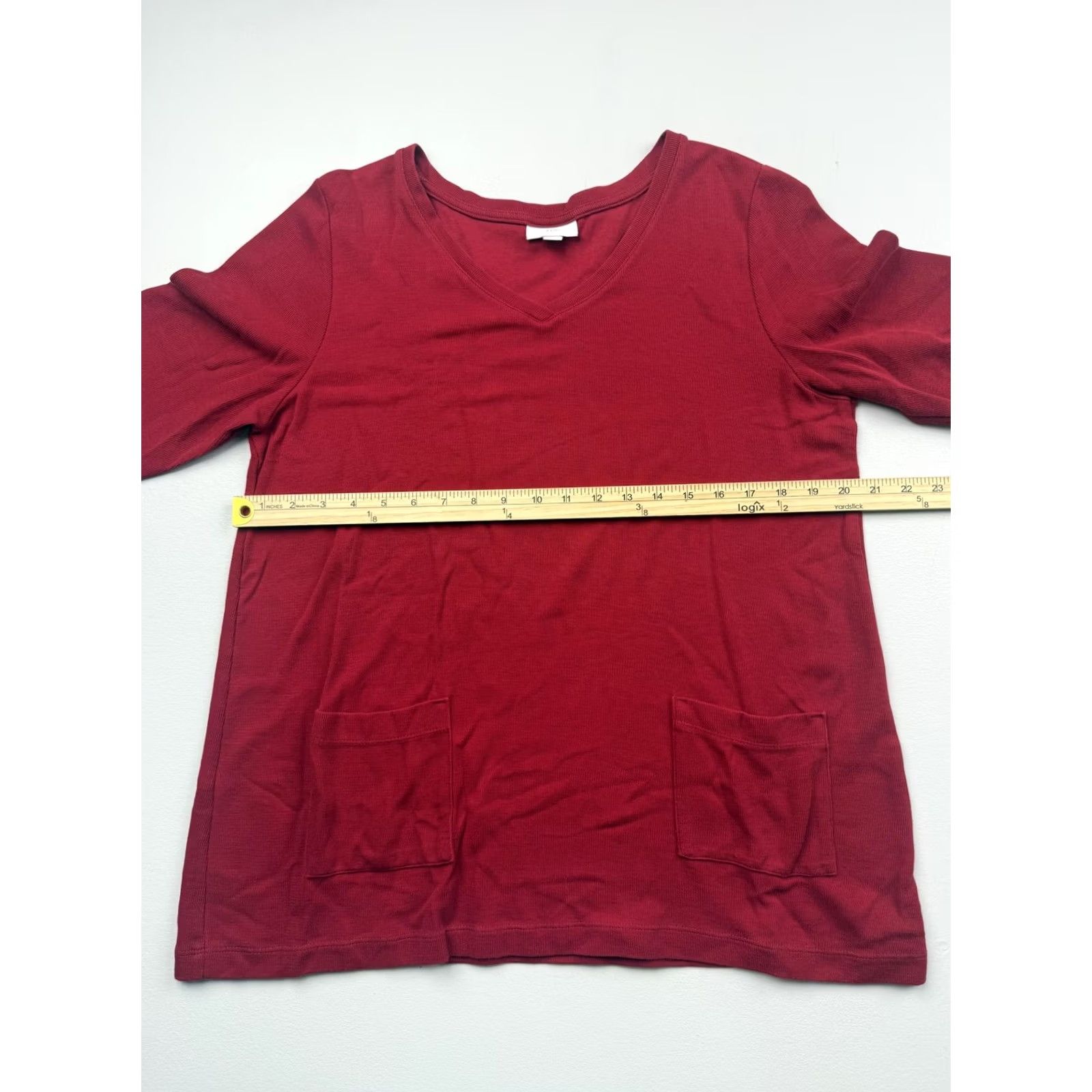 J. Jill J. Jill Womens L Red V Neck Long Sleeve Pockets Jersey Casual Tunic Shirt Top Size L / US 10 / IT 46 - 5 Thumbnail