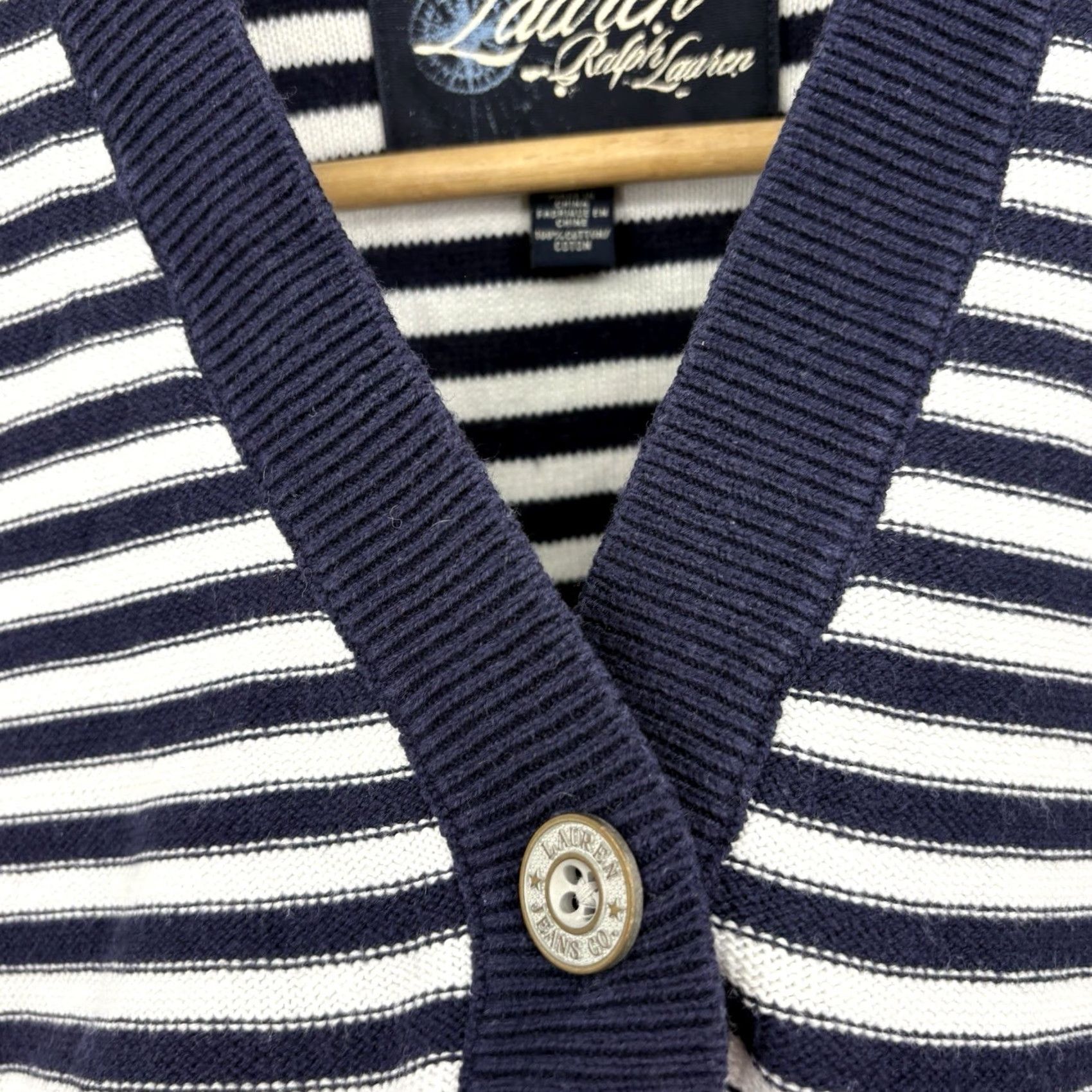 Ralph Lauren Lauren Ralph Lauren Top Womens Small Nautical Fisherman Coastal Knit Preppy Y2K Shirt Pullover Navy Blue Cotton V-Neck Raglan Sleeve Embroidered Logo Size S / US 4 / IT 40 - 7 Thumbnail