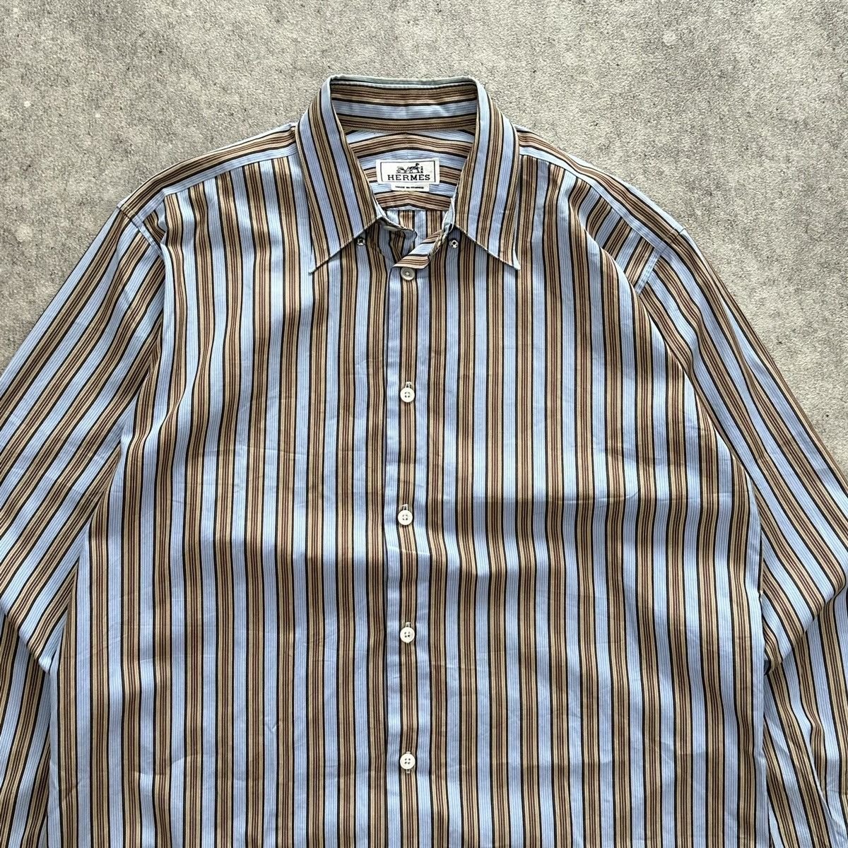 Hermes 90s Vintage Hermes Paris Striped Button Down Striped Shirt Size US M / EU 48-50 / 2 - 4 Thumbnail