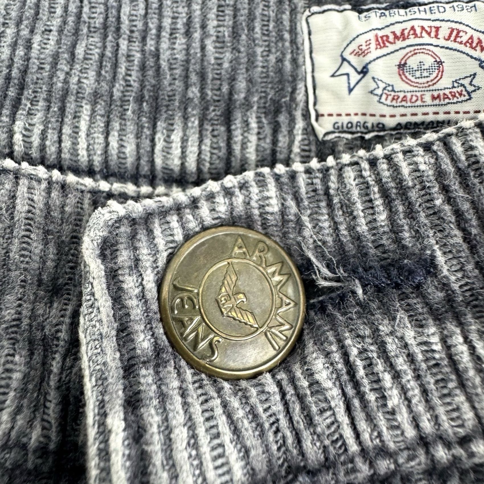 Armani VINTAGE Armani Corduroy Pants Womens 29 Gray Hipster Tapered 1980s Jeans Size 29" - 5 Thumbnail