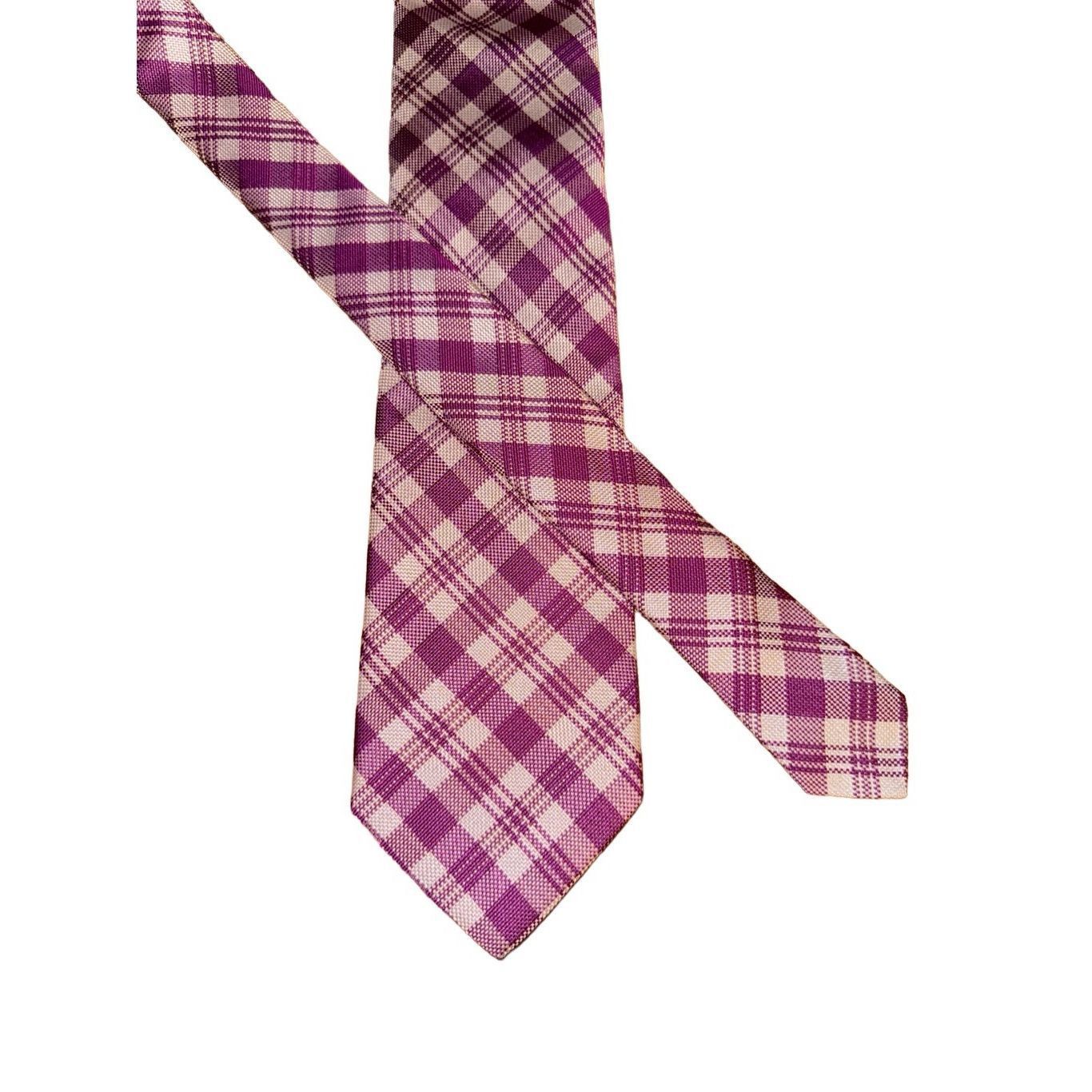 Tom James Tom James Royal Classic Purple & White Check 100% Silk Tie Size ONE SIZE - 1 Thumbnail