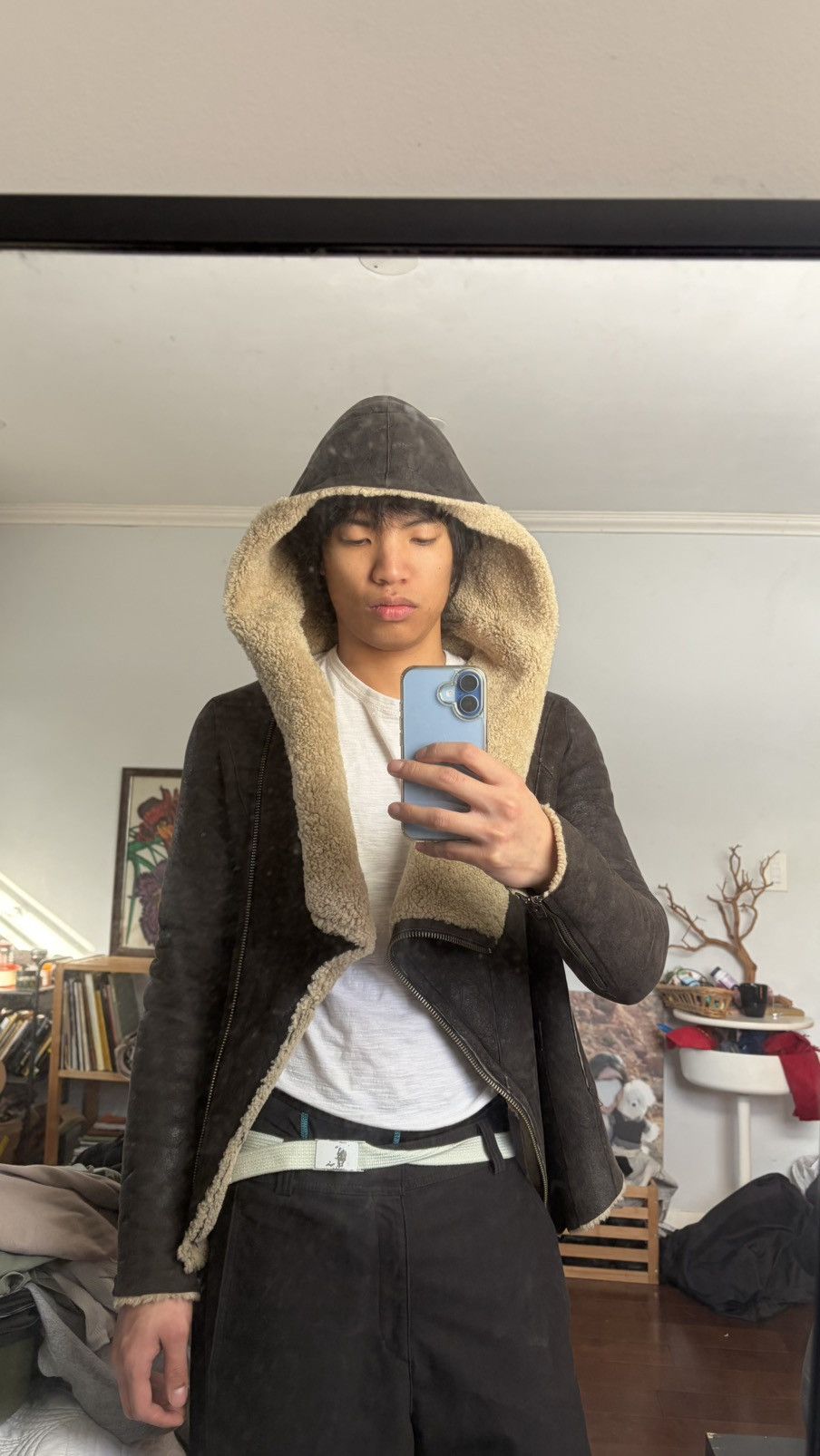 Helmut Lang Helmut Lang hooded asymmetric shearling brown leather jacket Size S / US 4 / IT 40 - 5 Thumbnail
