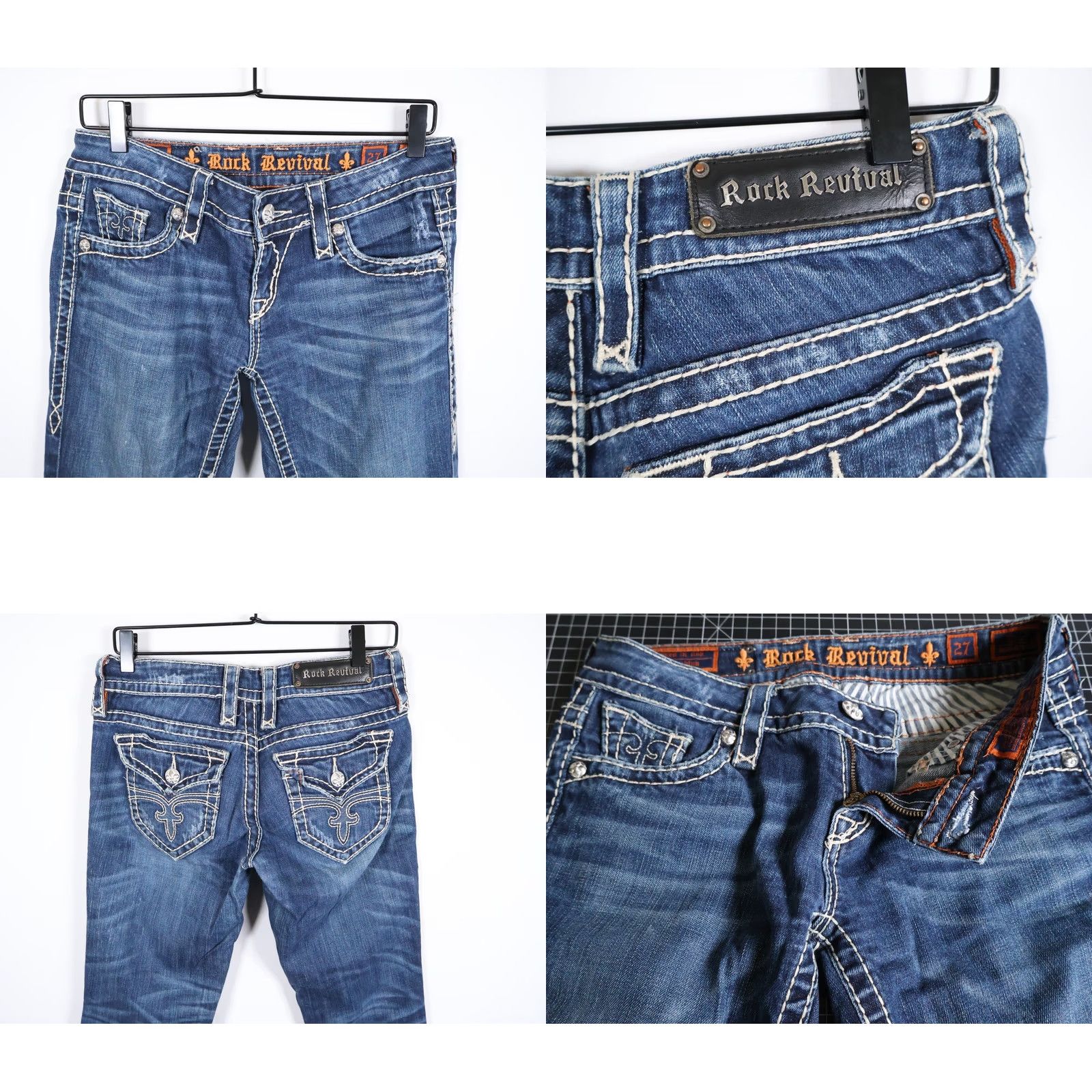 Vintage VINTAGE Rock Revival Jeans Women's 27 Blue Eva Relaxed Boot Cut Denim Stretch Studded Size 27" / US 4 / IT 40 - 10 Thumbnail