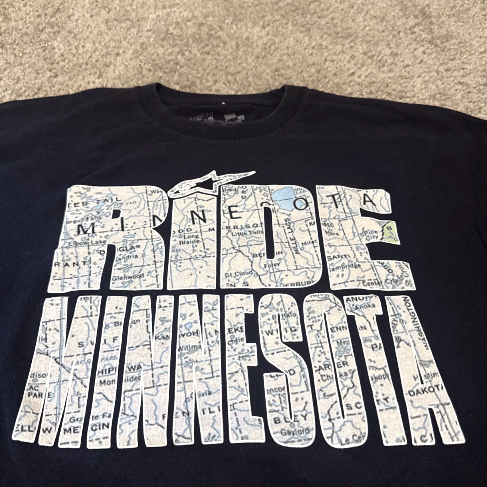 Alpinestars VINTAGE Alpinestars AStars Ride Minnesota Map Print Black Motorcycle T-Shirt XL Size US XL / EU 56 / 4 - 3 Thumbnail