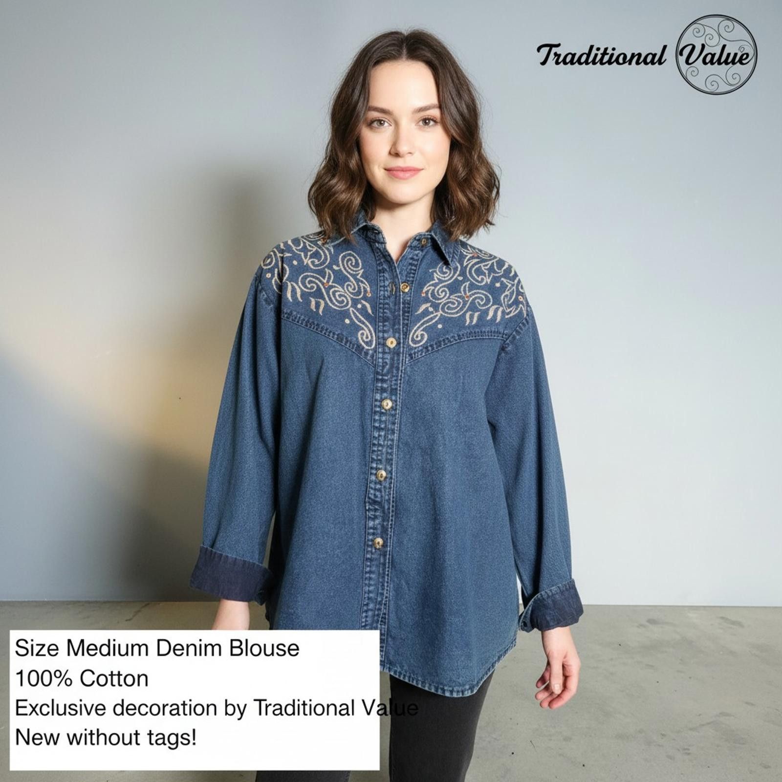 Other Medium Size Denim Blouse with Embroidered Decoration Size M / US 6-8 / IT 42-44 - 1 Thumbnail