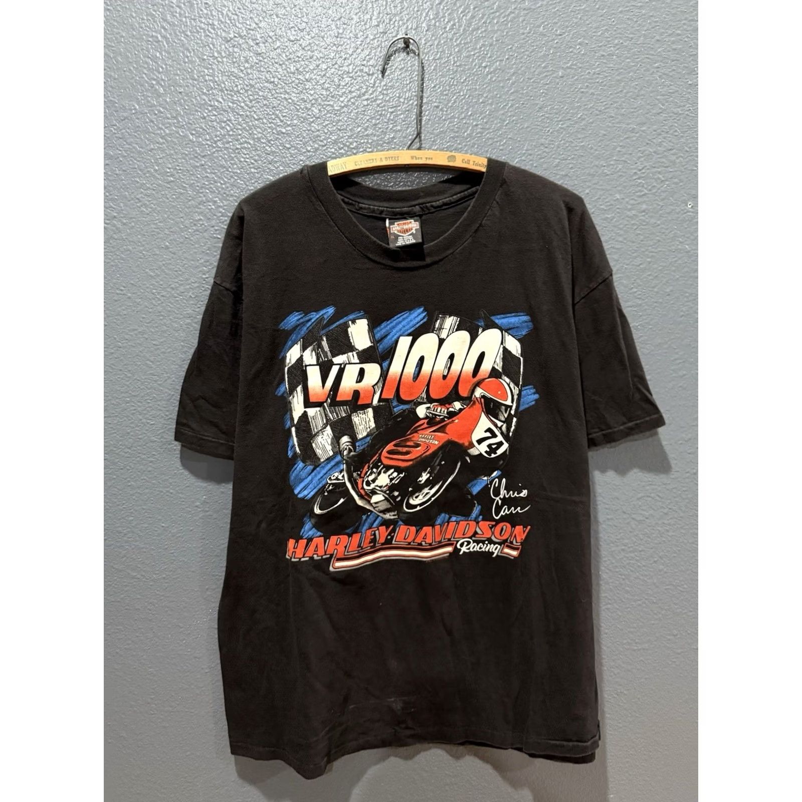 Harley Davidson VINTAGE Harley-Davidson VR 1000 Racing Chris Carr Tee XL Shirt Adults 1990s Black Womens/Mens Size US XL / EU 56 / 4 - 3 Thumbnail