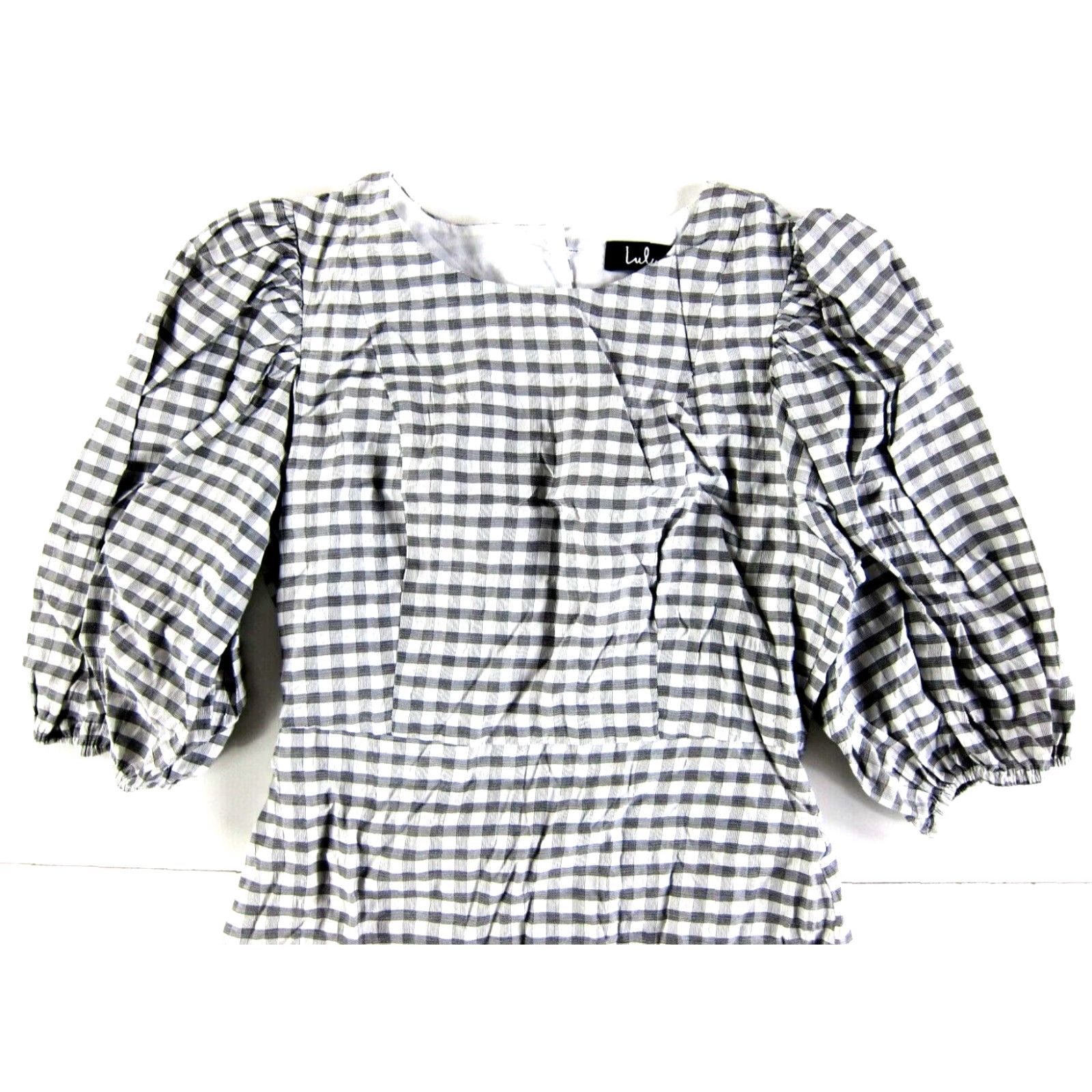 Lulus Lulu's Black White Plaid Short Puff Sleeve Sheath Dress Women Medium Size 32" / US 10 / IT 46 - 3 Thumbnail