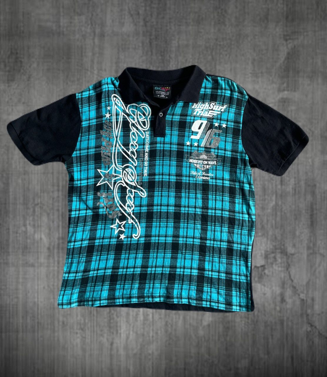 2000s Japanese archive Gyaruo Glitter Poem Surf Polo Shirts
