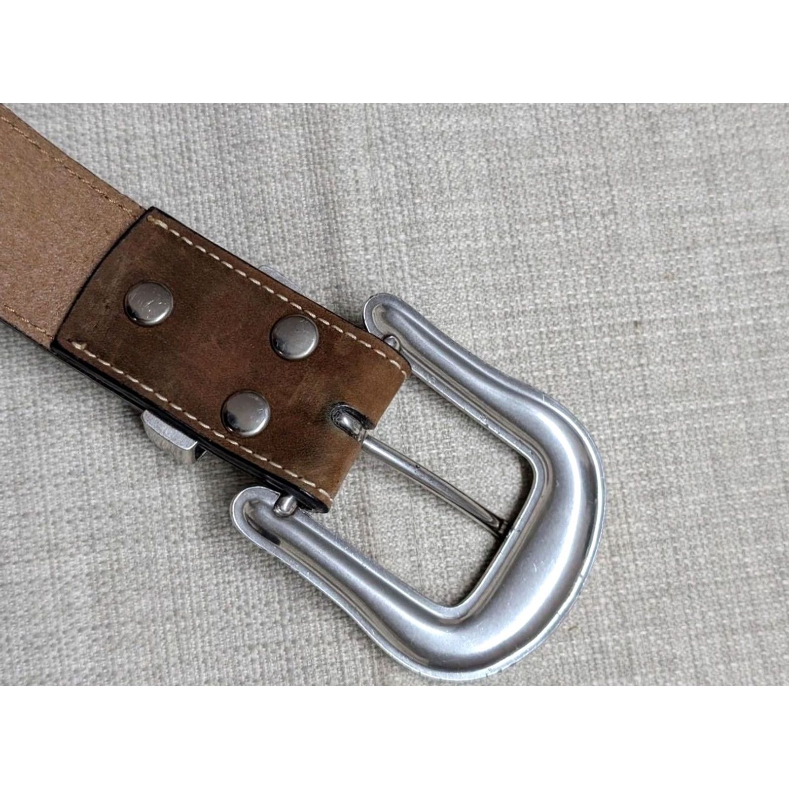 Vintage VINTAGE Nocona belt western buckle belt 38 brown leather embroidered rhinestone crocodile pattern Unisex Adults Belt Men Women Size 38 - 6 Thumbnail