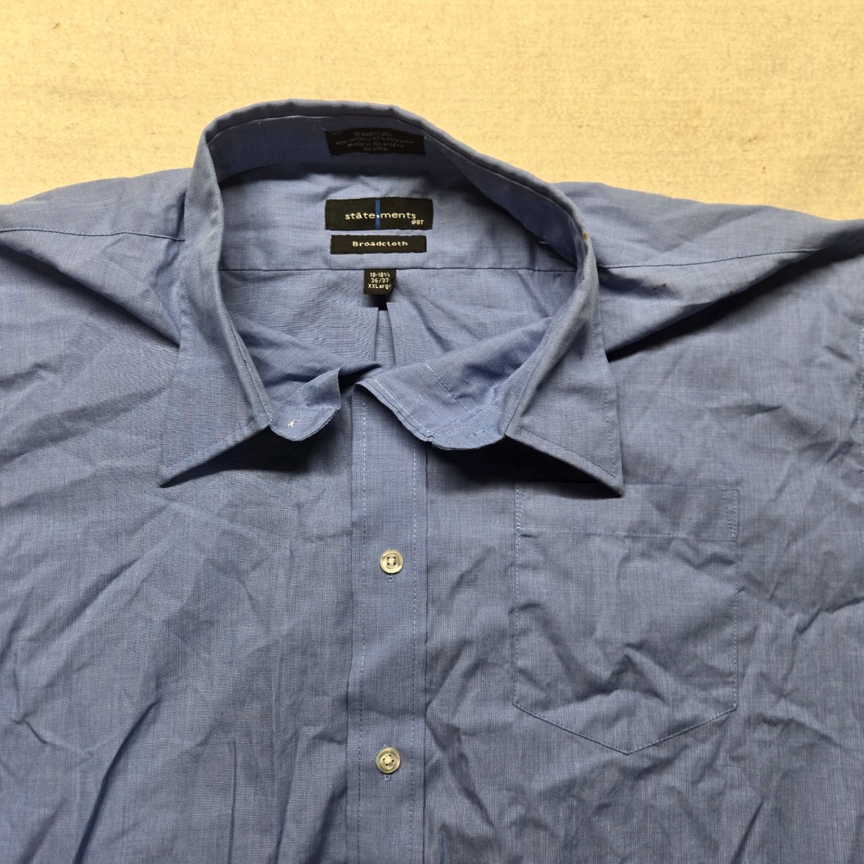 Vintage Statements Shirt Men 2XL Solid Blue Long Sleeve Button-Down Collar 18.5 Neck 18.5 in Big & Tall Dress Shirt Size US XXL / EU 58 / 5 - 2 Thumbnail