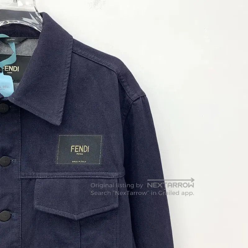 Fendi Fendi Men's Navy Denim Logo Long Sleeve Jacket . Size US M / EU 48-50 / 2 - 3 Thumbnail
