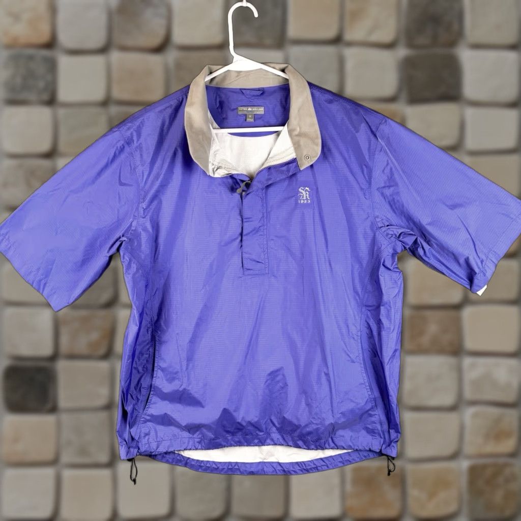 Peter Millar VINTAGE? Peter Millar Rain Jacket Mens M Purple Short Sleeve 1/2 Zip Waterproof Golf Jacket Mens M Purple Solid Windbreaker Sports Size US 31 - 1 Thumbnail