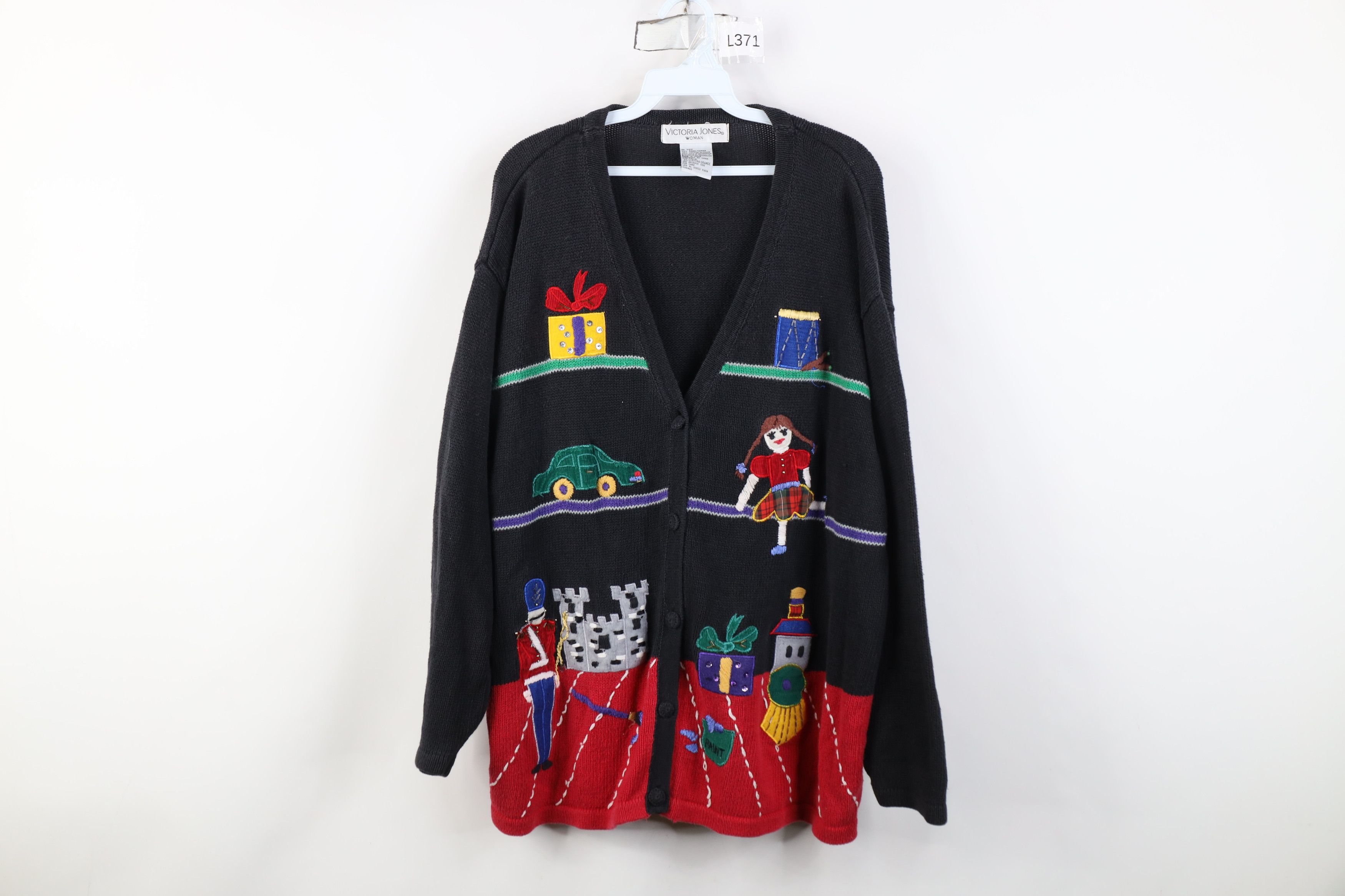 Vintage 90s Christmas Present Toys Knit Cardigan Sweater
