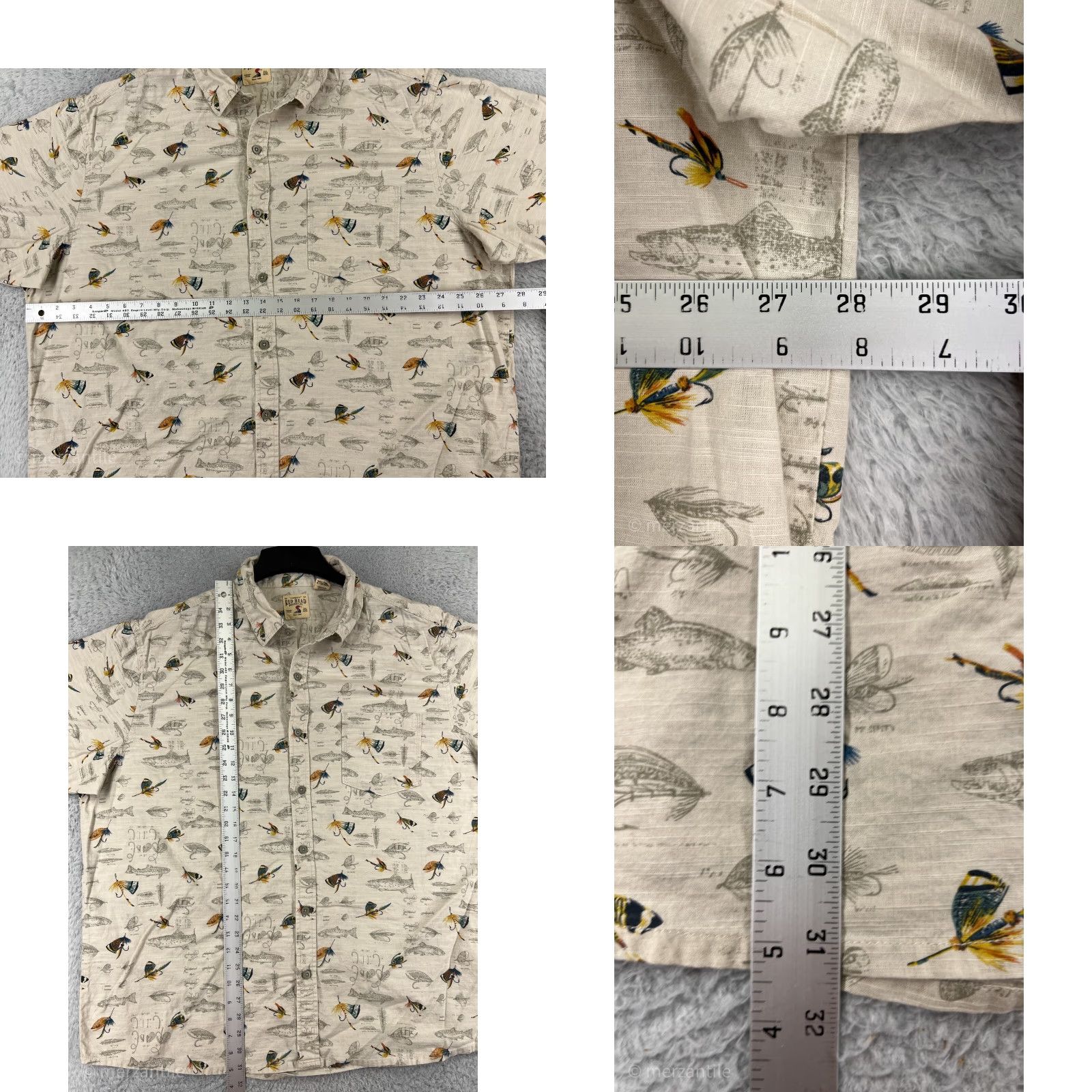 Gloverall RedHead Shirt Mens 2XL Beige Fishing Fly All Over Print Angler 100% Cotton Shirt Men's Beige Fishing Angler 100% Cotton 2XL RedHead Size US XXL / EU 58 / 5 - 9 Thumbnail