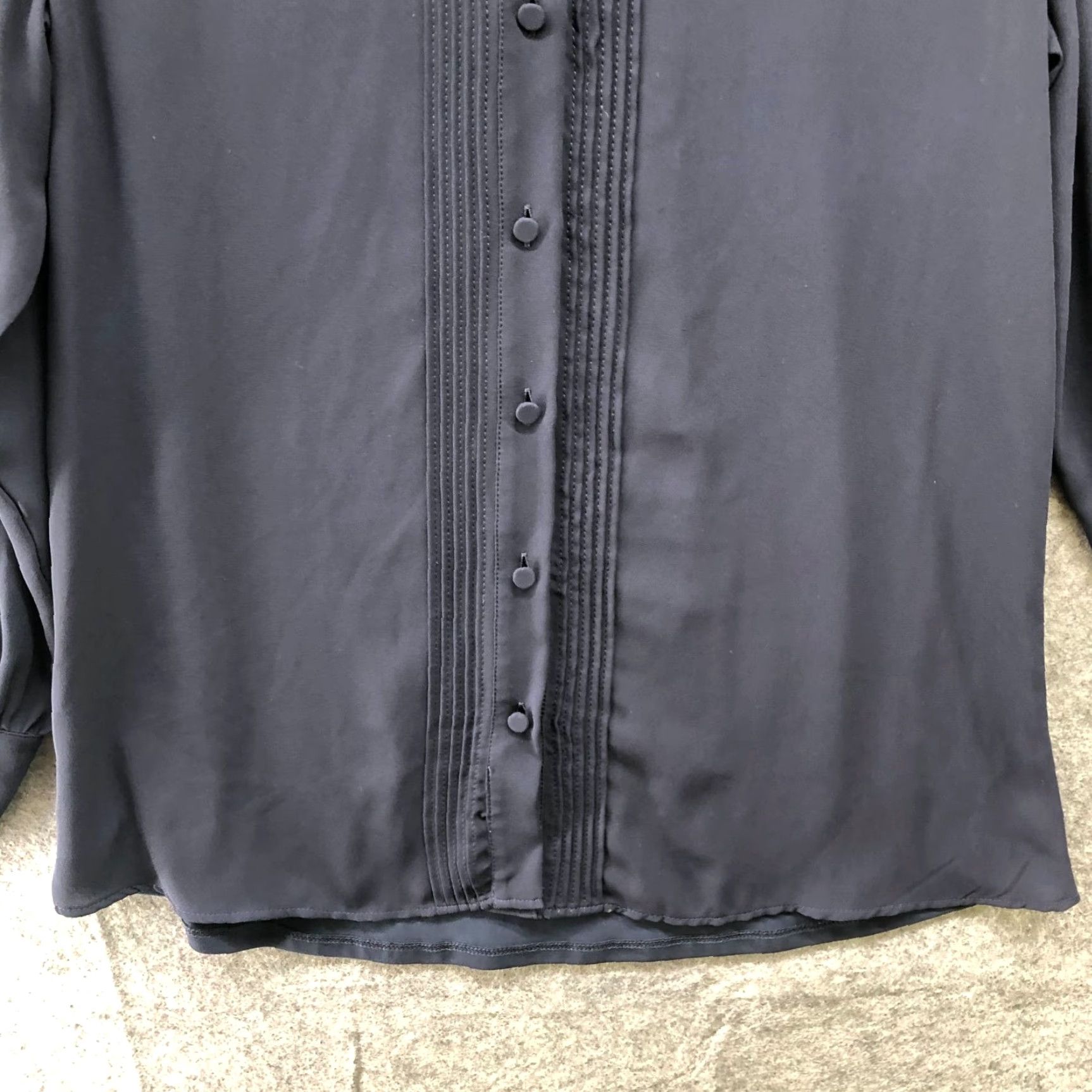 Ann Taylor Ann Taylor Blouse Womens S Navy Blue Chiffon Long Sleeve Button Front Pintuck Pleated Casual Shirt Size S / US 4 / IT 40 - 4 Thumbnail