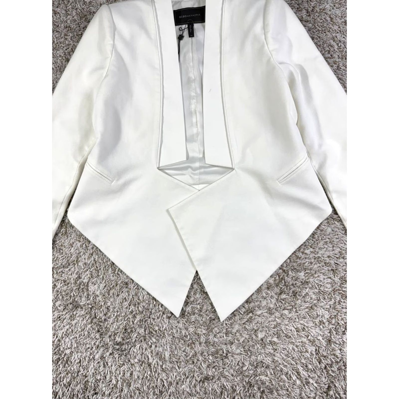Bcbgmaxazria BCBGMAXAZRIA Blazer Women XS White Asymmetrical Open Front Lloyd Basic Jacket Size XS / US 0-2 / IT 36-38 - 5 Thumbnail
