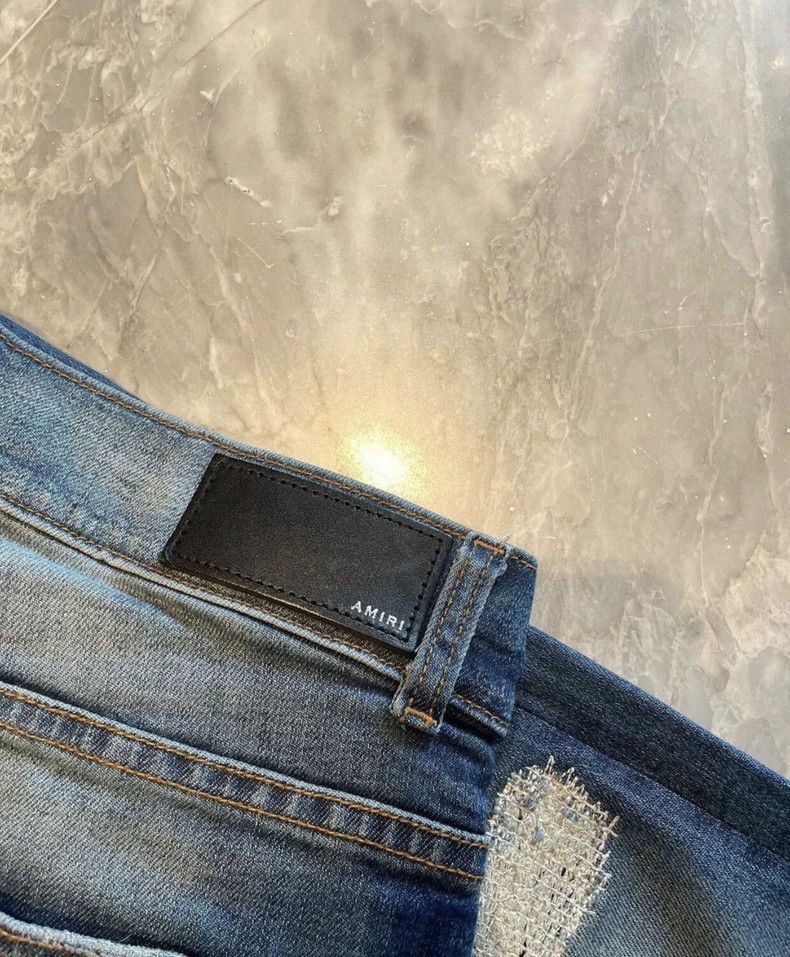 Amiri Amiri 15OG patched leather blue jeans Size US 32 / EU 48 - 3 Thumbnail