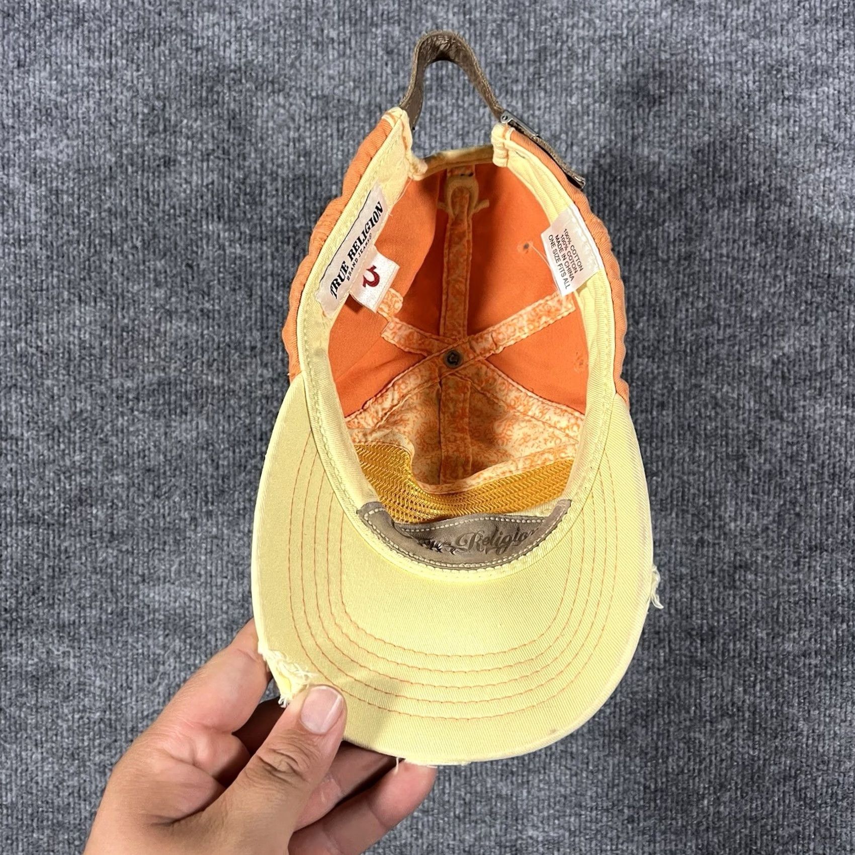 True Religion VINTAGE True Religion Trucker Baseball Cap Hat Orange Distressed Strapback Logo Y2K Unisex Adults Size ONE SIZE - 4 Thumbnail