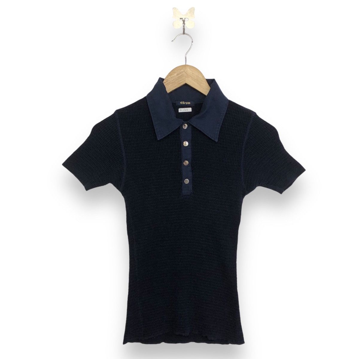 45rpm × Japanese Brand 45 RPM Dark Indigo Waffle Polo Shirt Size XS / US 0-2 / IT 36-38 - 1 Thumbnail